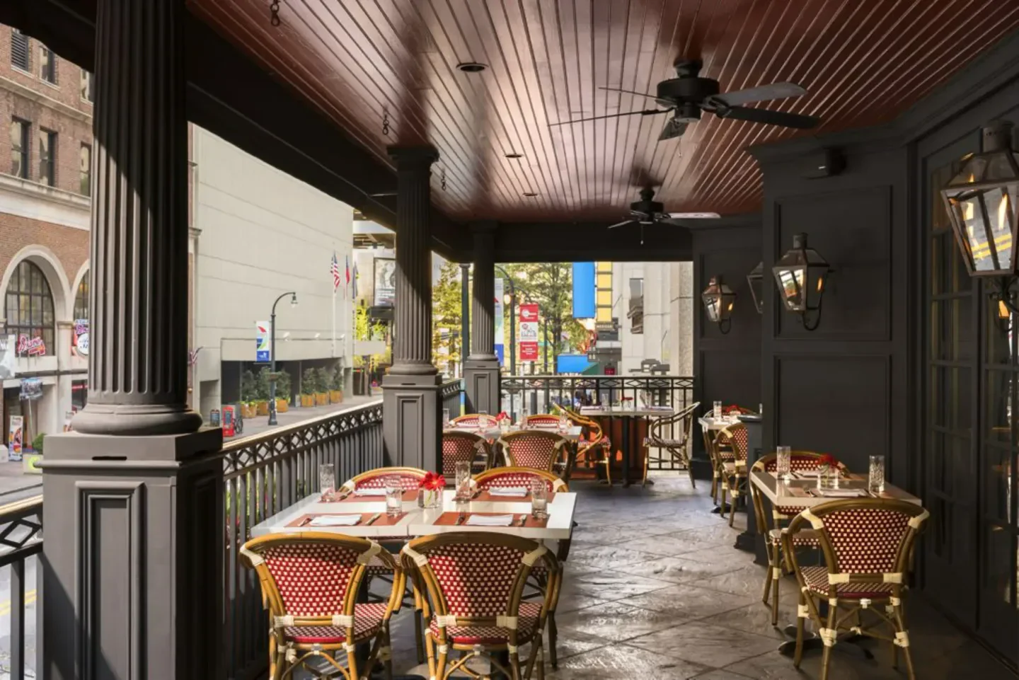 Outdoor dining at AG restaurant in Atlanta with views of the city