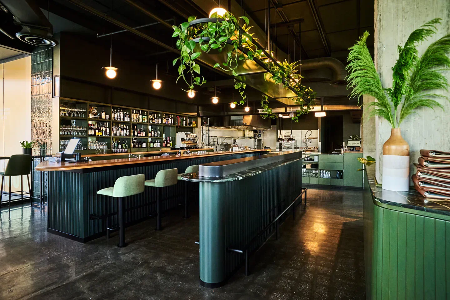 Interior of Annette bar à vin in Montreal, with modern design and stylish bar area.