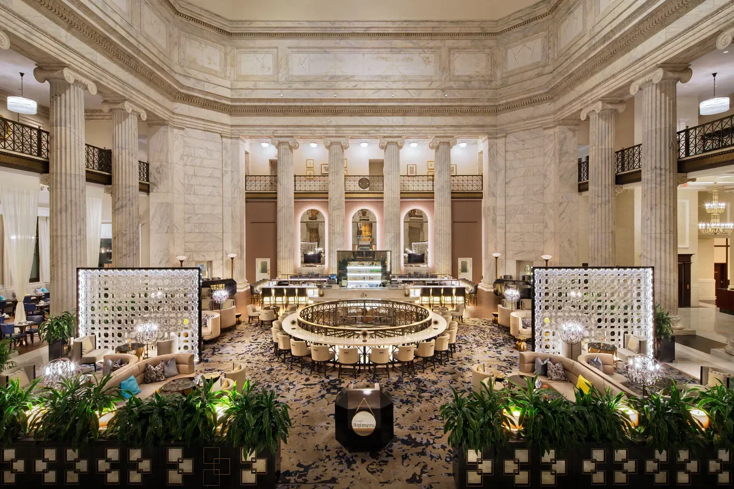 Stunning interior view of Aqimero restaurant in Philadelphia, featuring elegant architecture.
