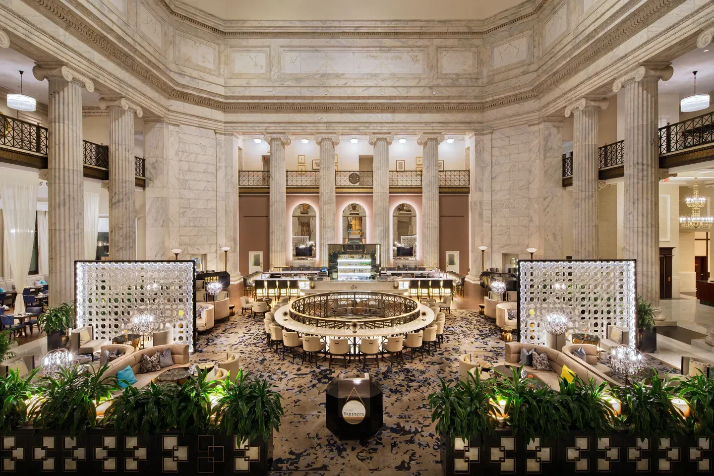 Stunning interior view of Aqimero restaurant in Philadelphia, featuring elegant architecture.