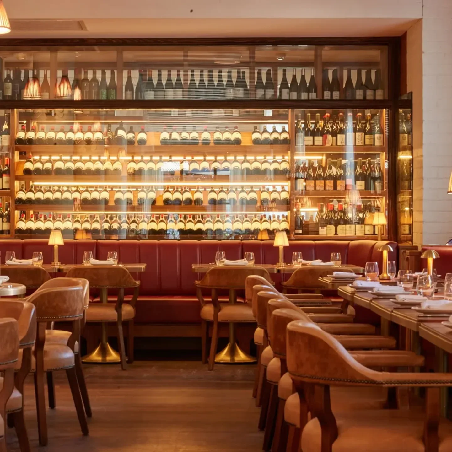 Interior of Armorica Grande Brasserie in Sydney, with elegant seating and a vast wine selection