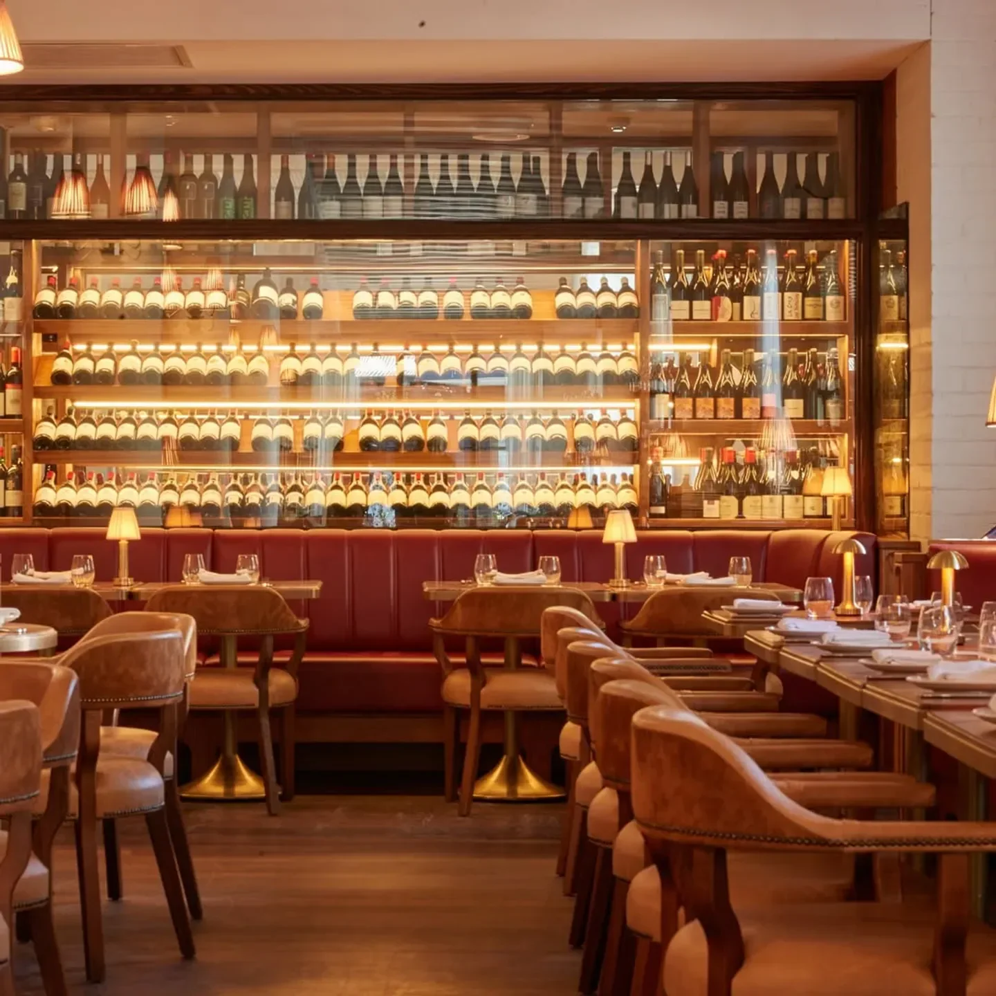 Interior of Armorica Grande Brasserie in Sydney, with elegant seating and a vast wine selection