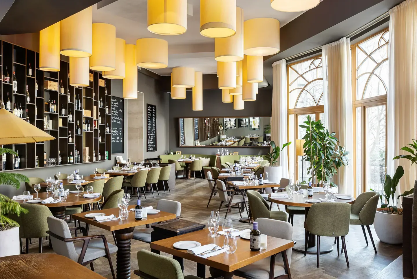 Stylish interior of Aromi restaurant in Prague, featuring modern design and inviting ambiance.