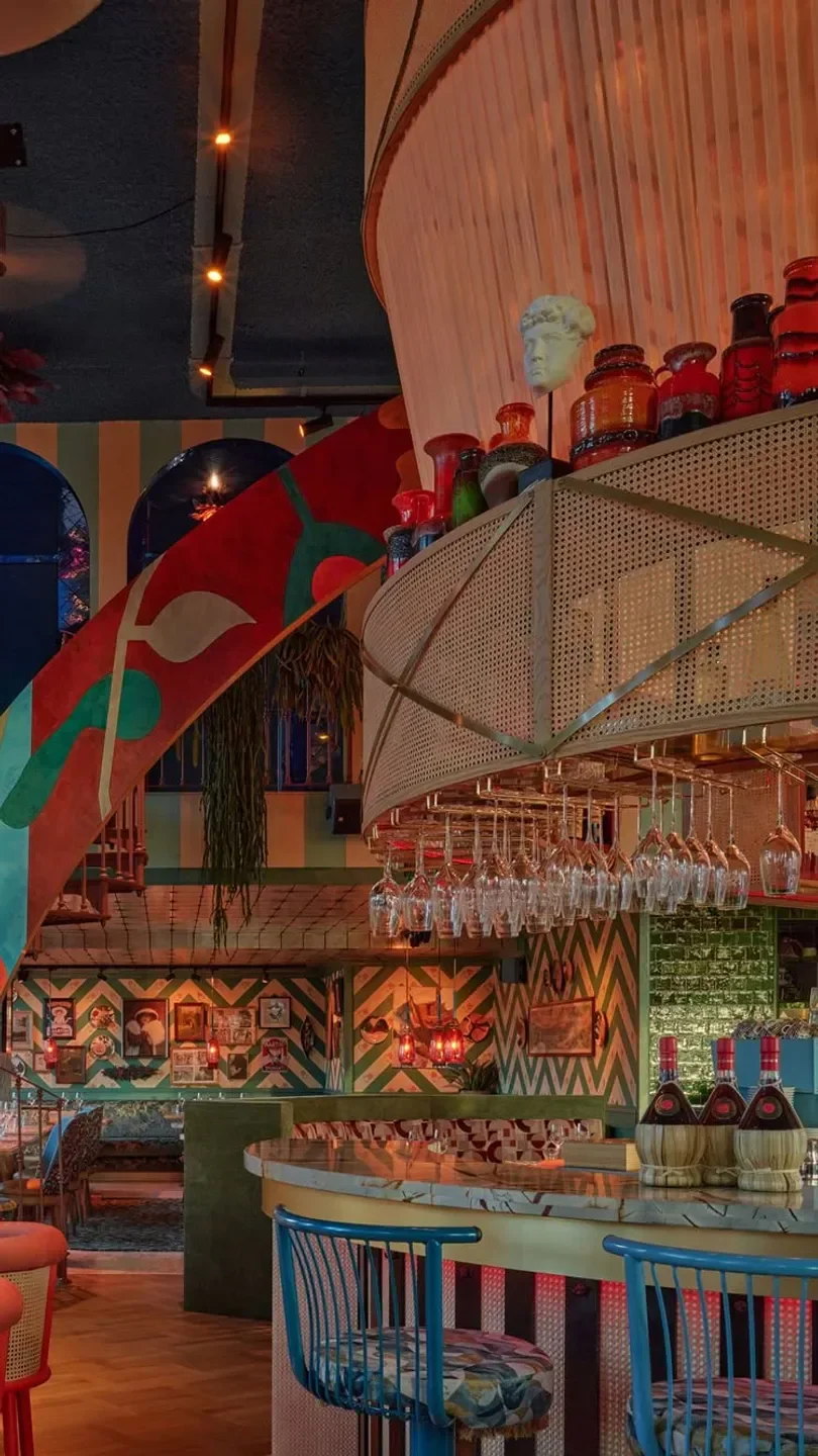 Interior of Bello Gio's by the River in Amsterdam, stylish restaurant design.