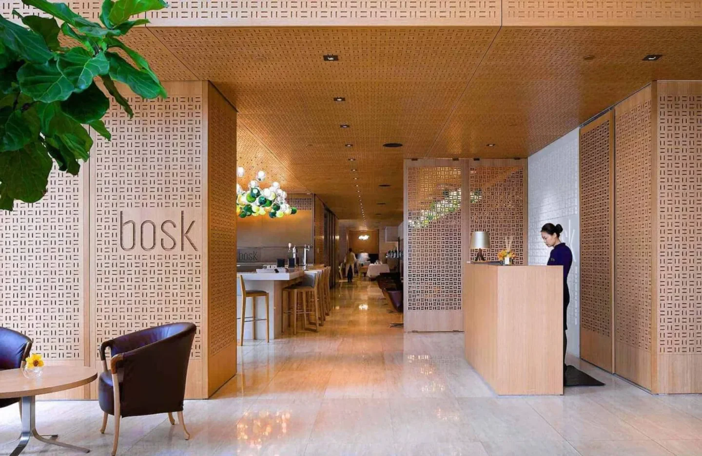 Interior of Bosk restaurant in Toronto featuring elegant decor and design