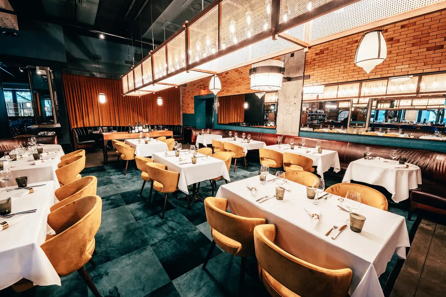 Interior of Bourbon Steak Seattle restaurant with stylish seating in Seattle
