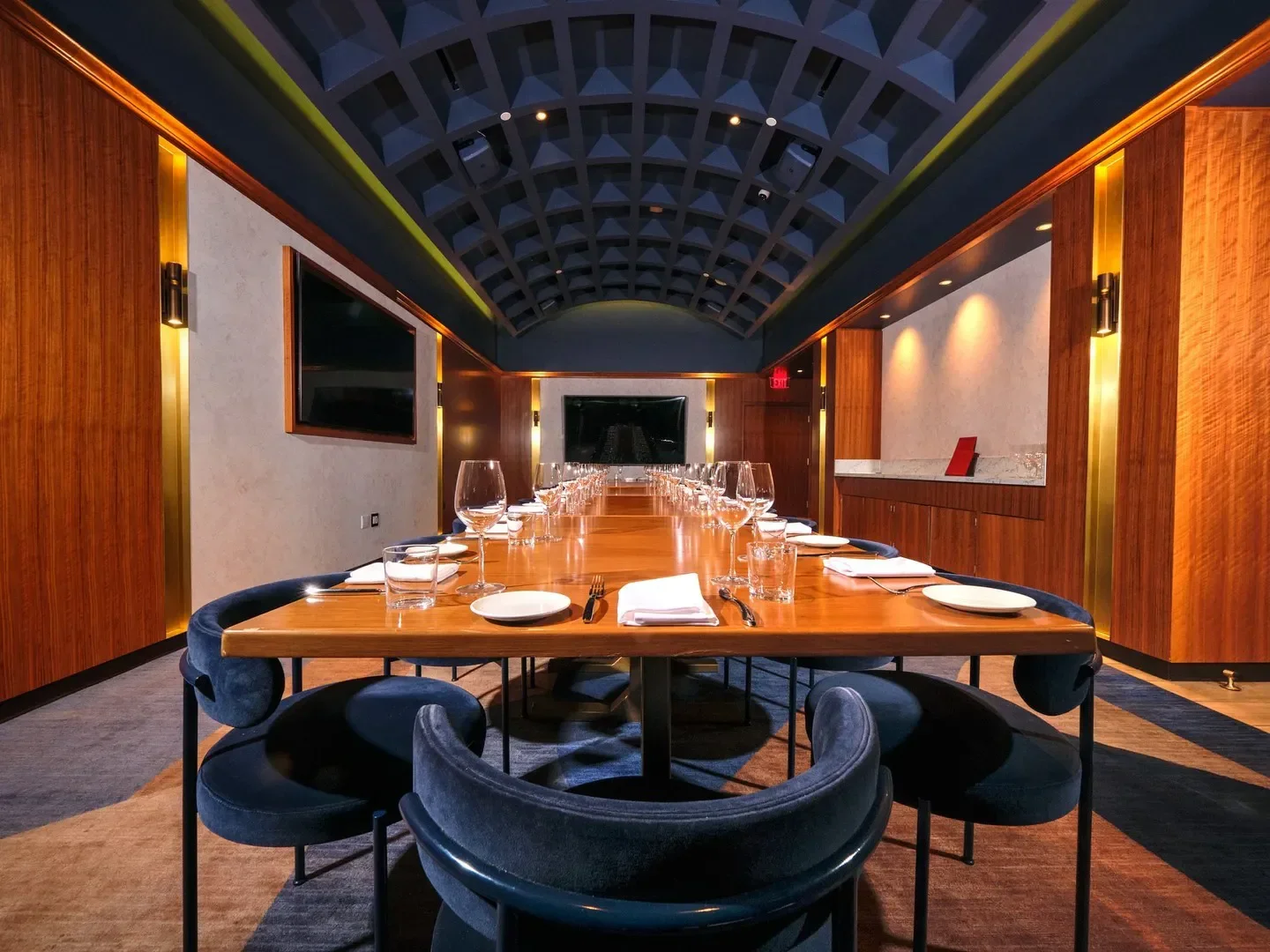 Brezza restaurant in Las Vegas, a long table set for dining in an elegant space.