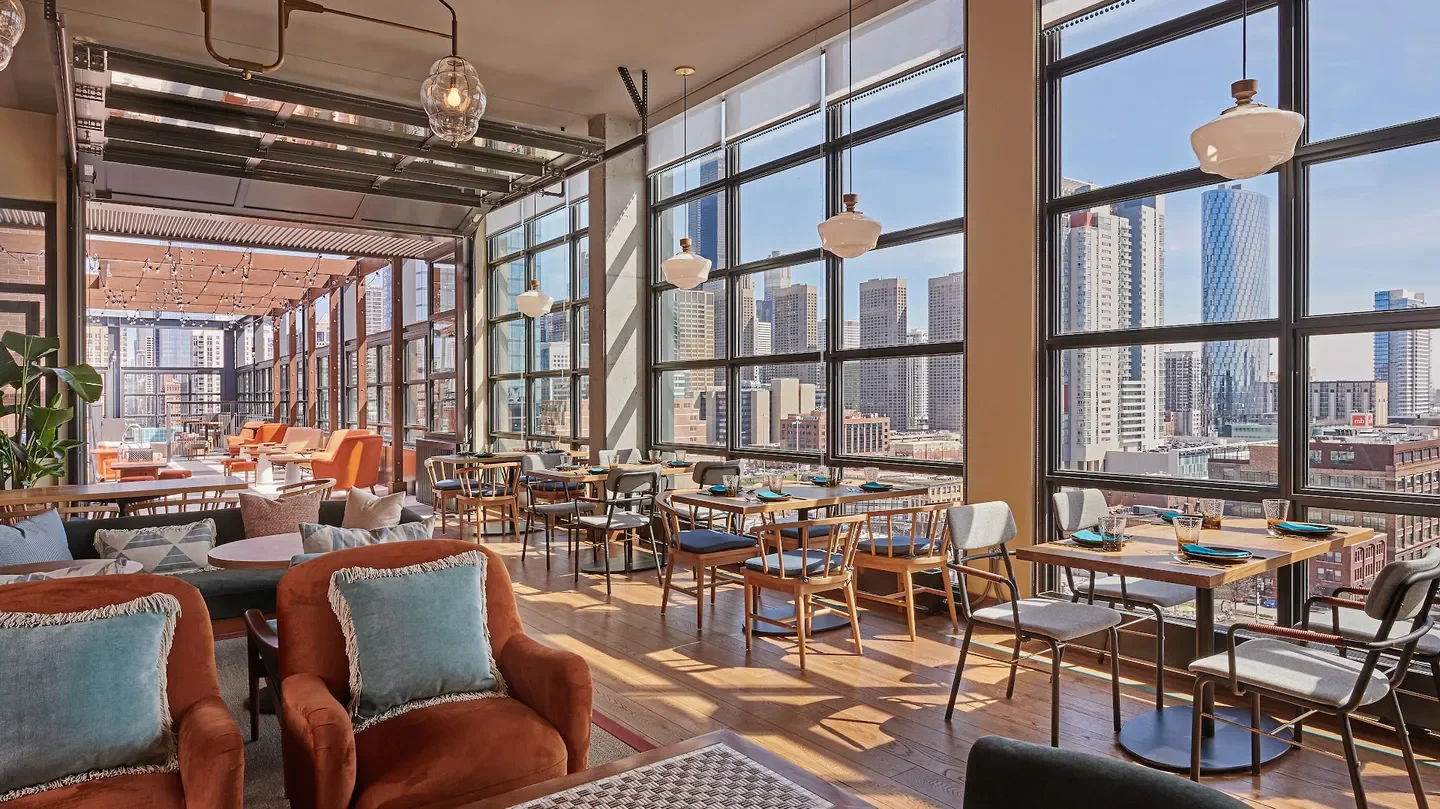Cabra Cevicheria in Chicago with an open-air rooftop, overlooking the city skyline