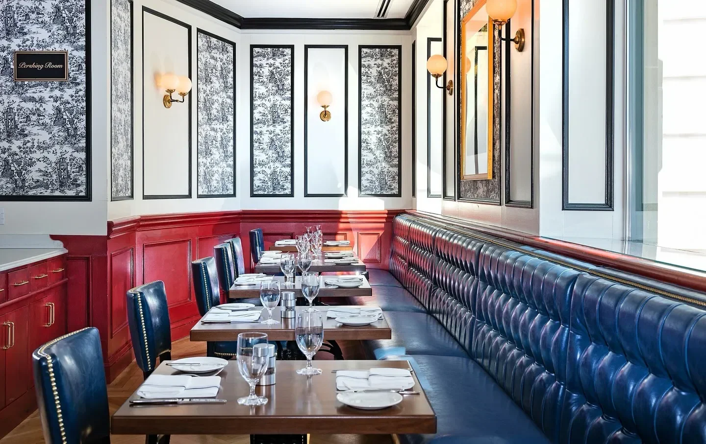Interior dining at Café du Parc, a Washington restaurant with elegant seating and decor