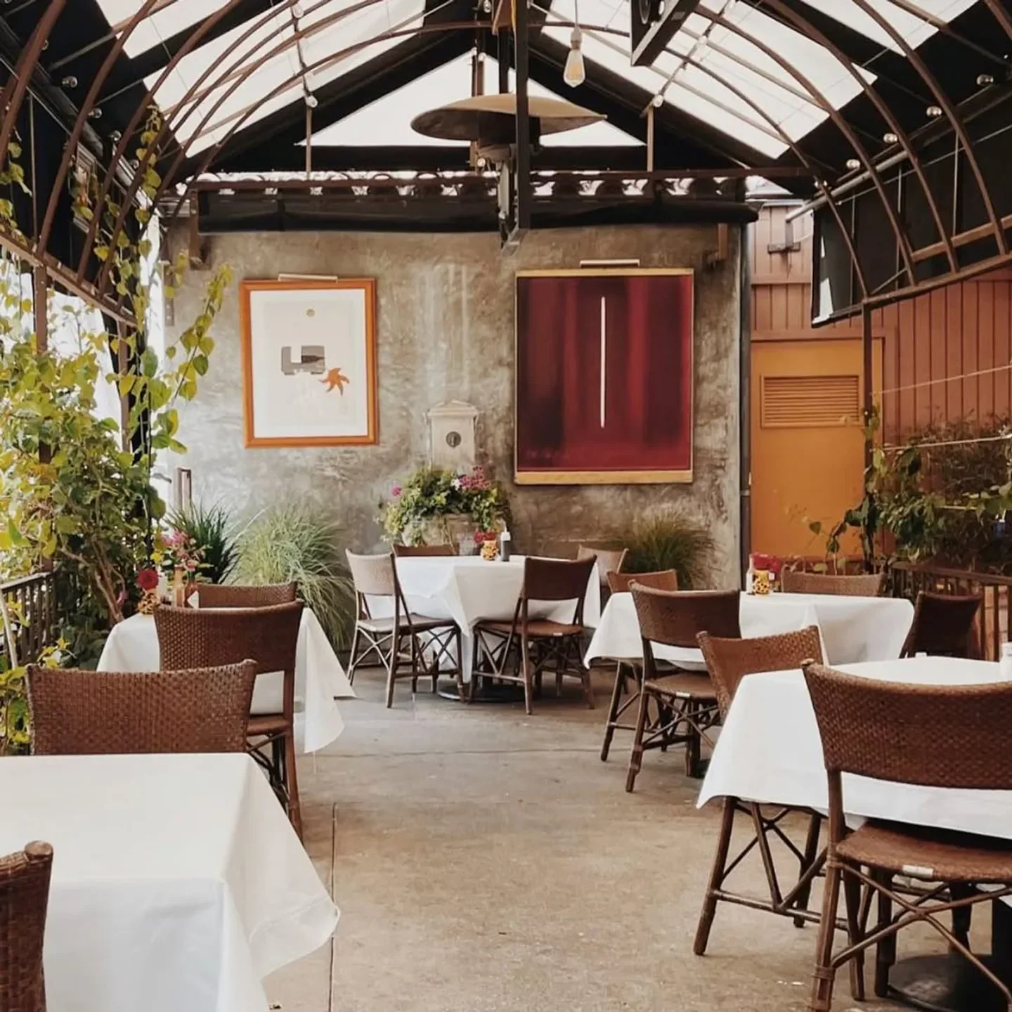 Cozy dining area at Capo restaurant in Los Angeles with tables set for dinner.