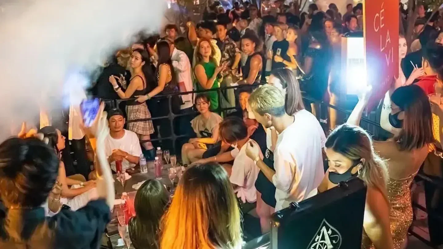 Party scene at CE LA VI nightclub in Tokyo, featuring crowds and nightlife.