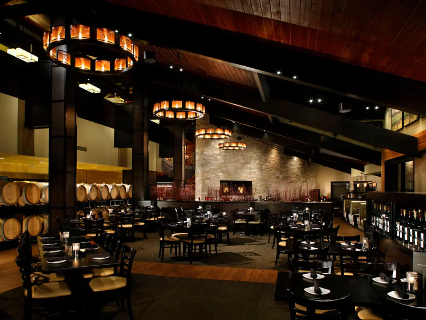 Interior of Cooper's Hawk Winery and Restaurant in Chicago with elegant dining tables.