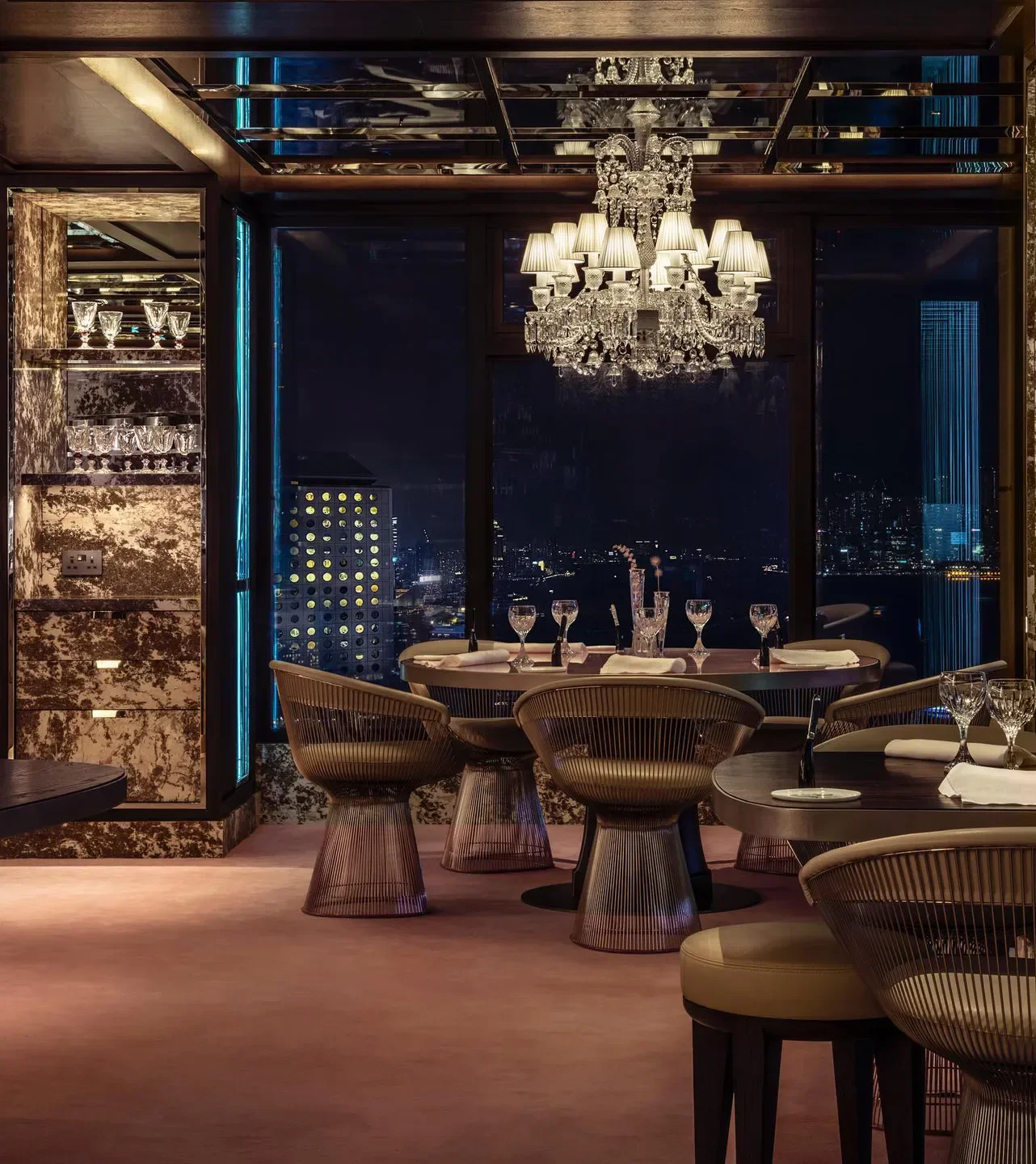 Cristal Room by Anne-Sophie Pic in Hong Kong, stylish restaurant interior with night city views