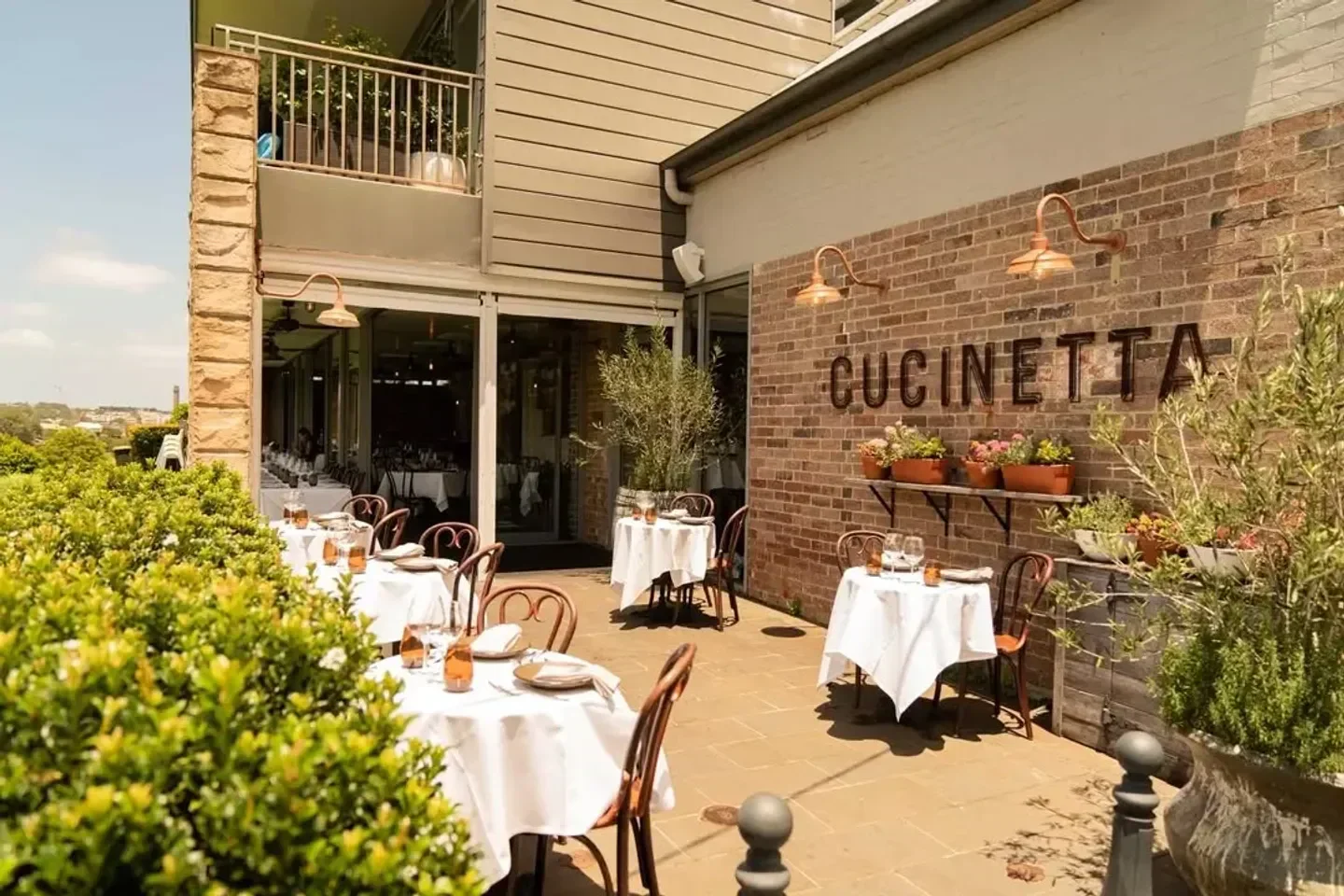Outdoor dining at Cucinetta Sydney, a stylish restaurant in the heart of Sydney.