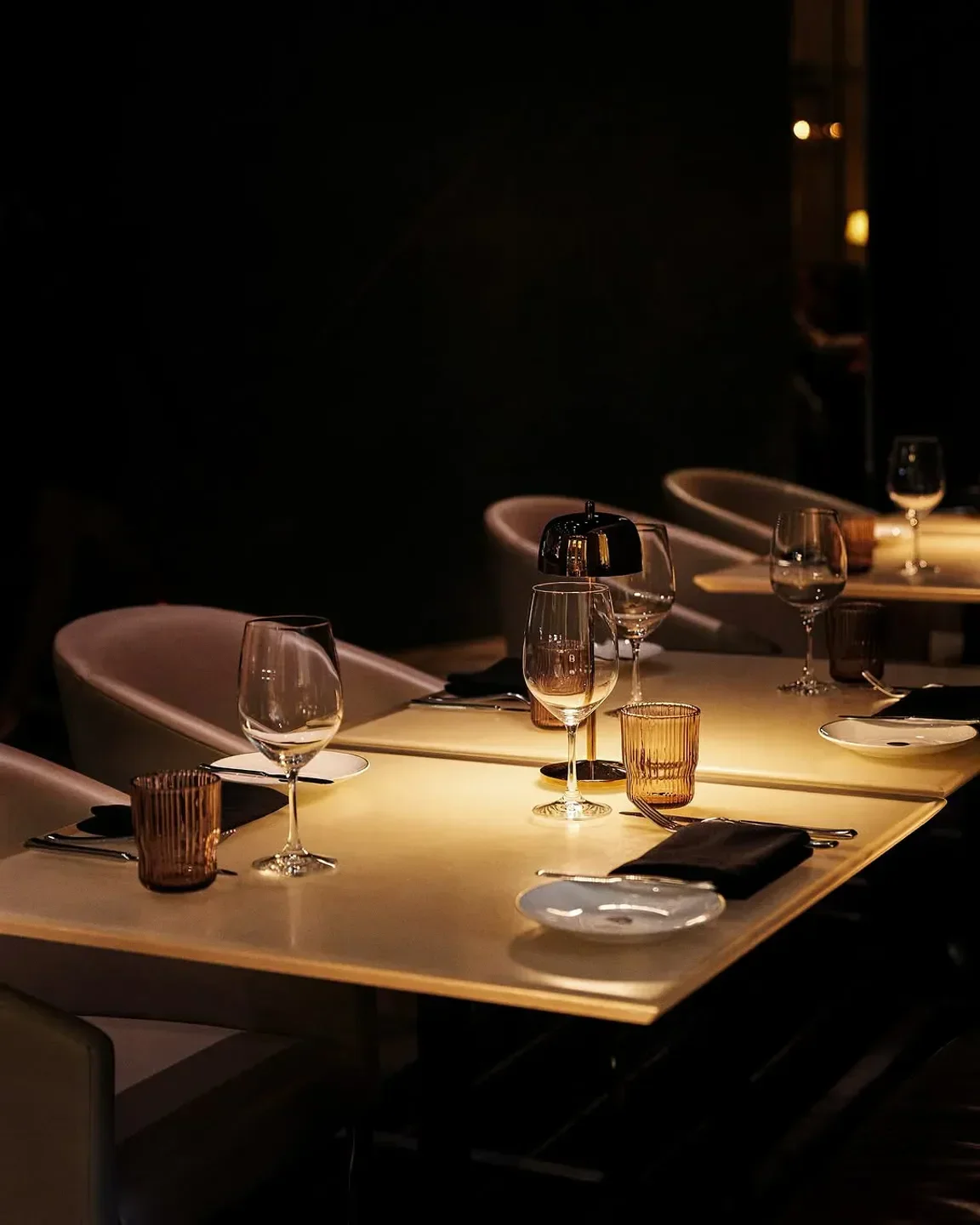Elegant dining table setting at CUT restaurant in Las Vegas, ready for service.