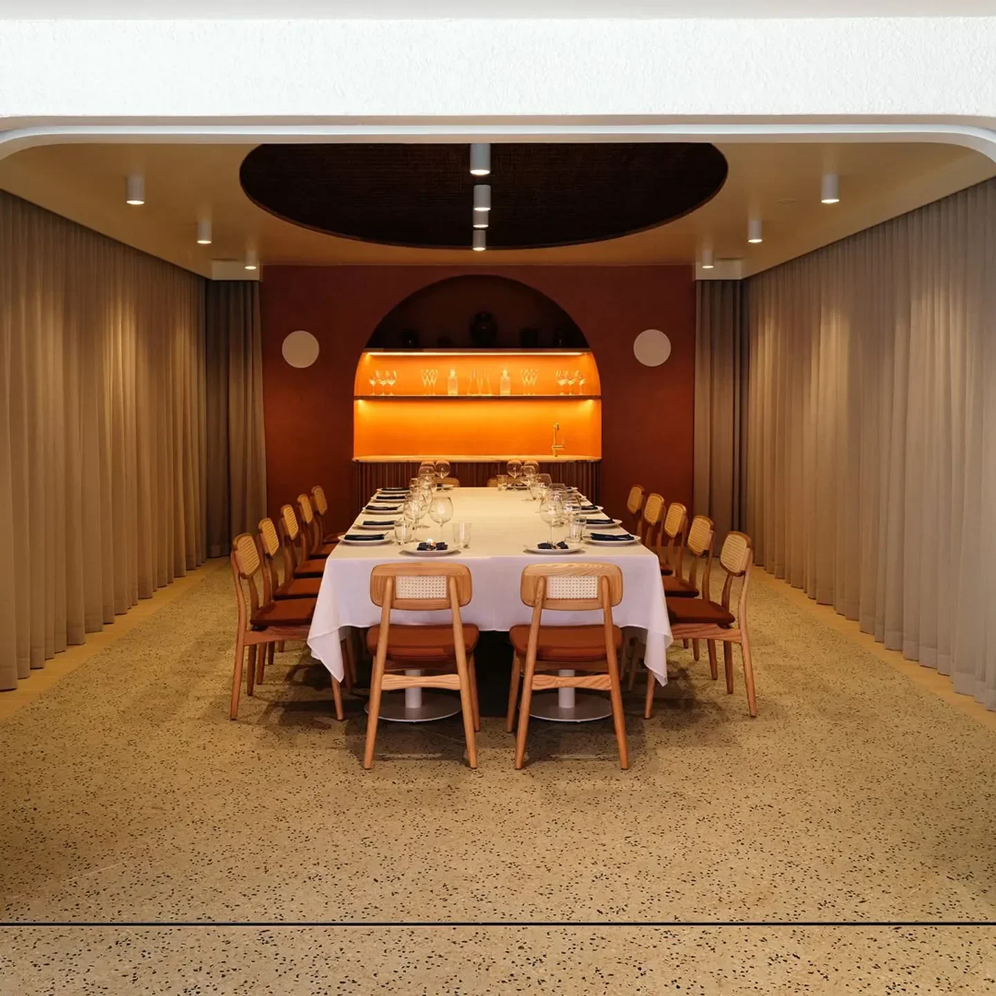 Elegant dining room interior at Da Orazio restaurant in Sydney, featuring stylish decor and design