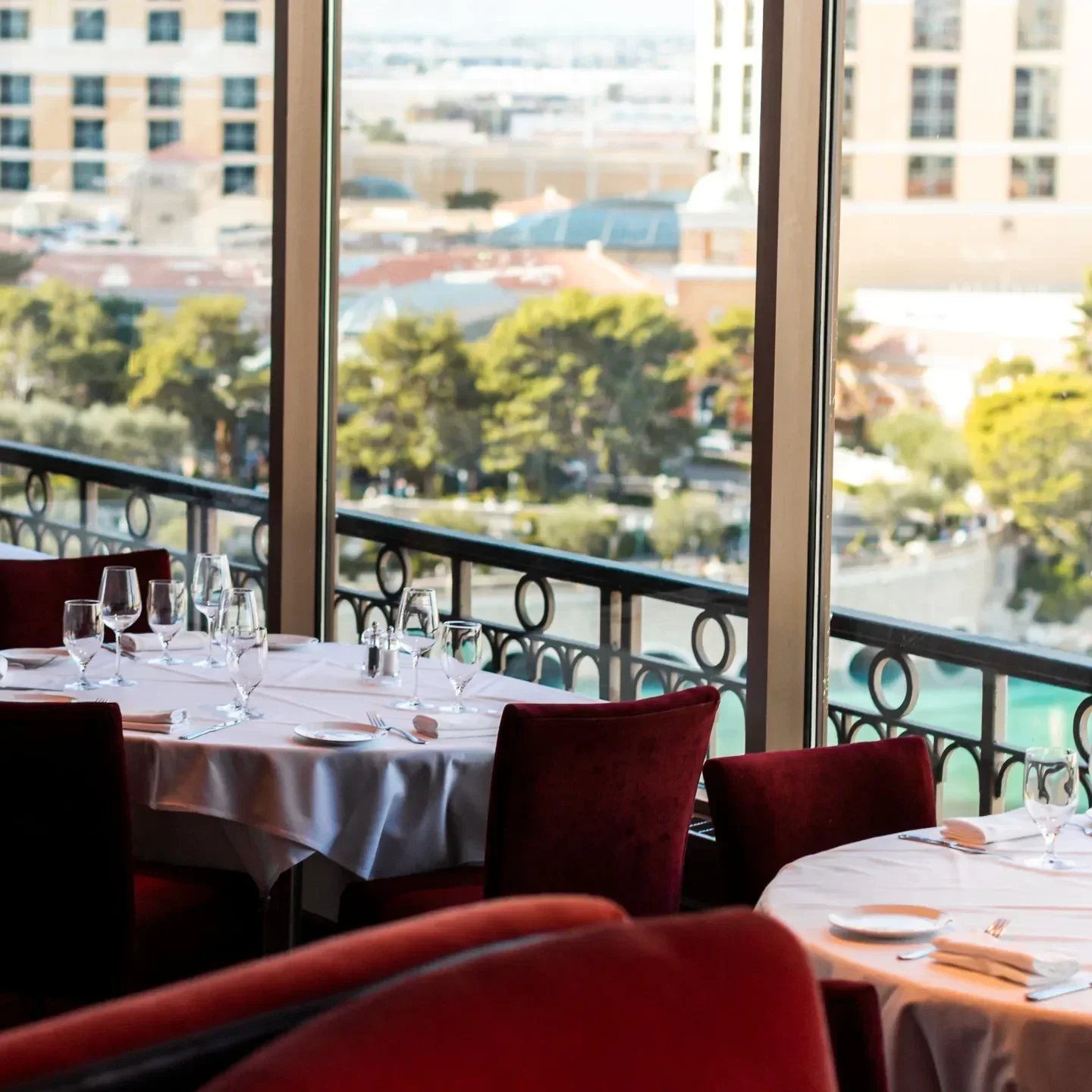 Elegant dining room at Eiffel Tower Restaurant in Las Vegas with stunning city views