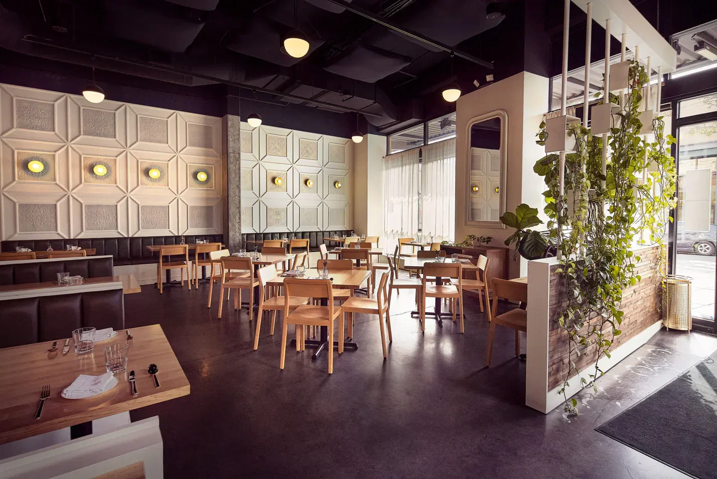 Interior of Eight Row restaurant in Seattle, showcasing stylish decor and inviting ambiance.