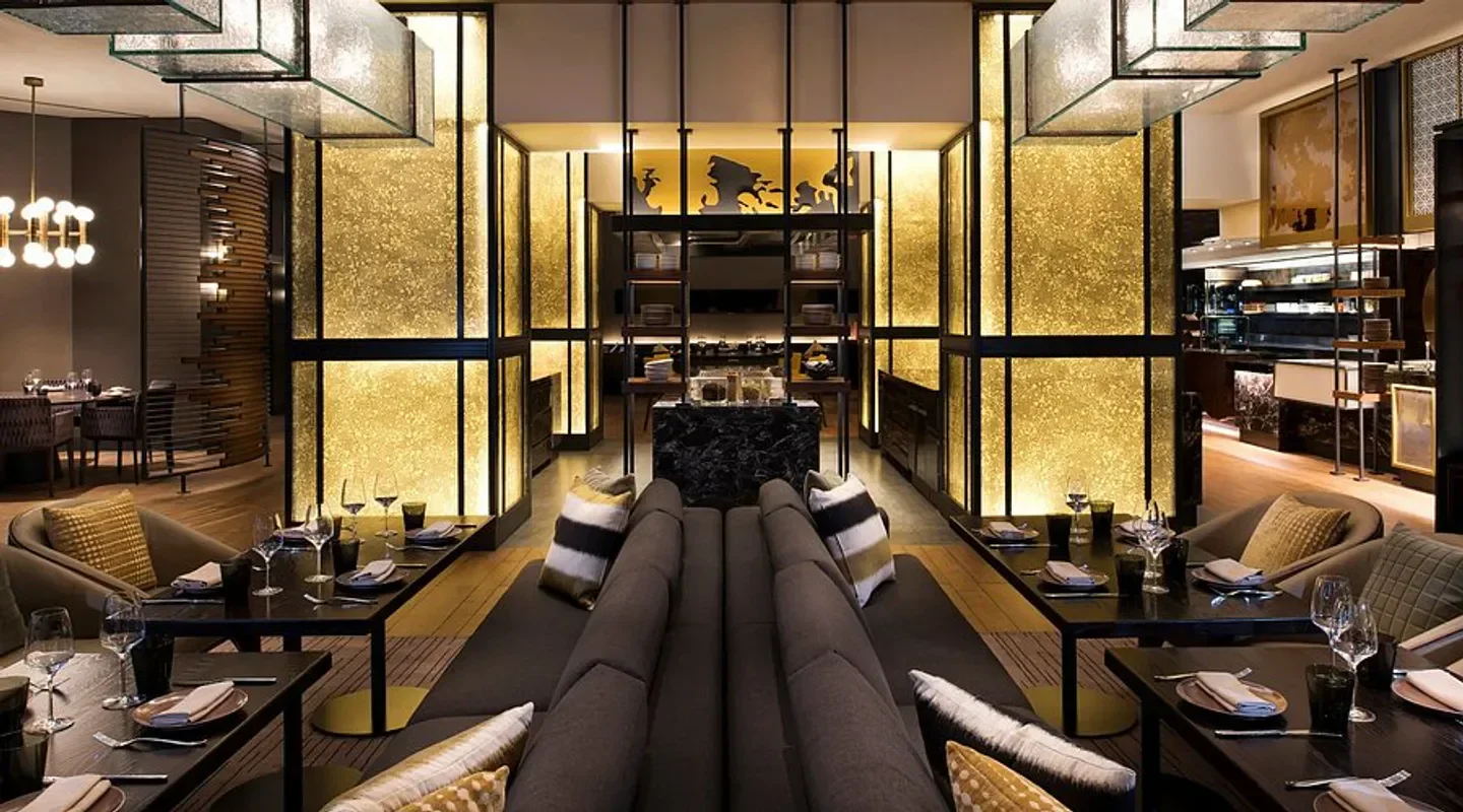 Elegant interior of Elements restaurant in Doha, with luxurious seating and decor.
