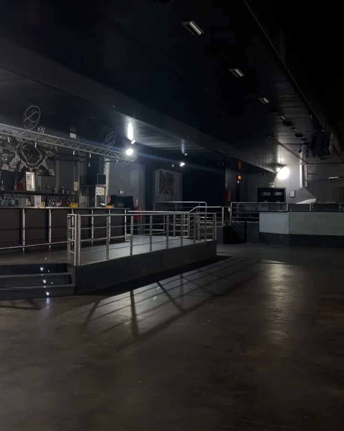 The spacious dance floor and bar area inside Fabrik nightclub, ready for the city's nightlife.