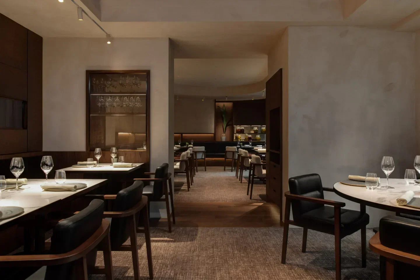 Interior of Feuille restaurant in Hong Kong, featuring elegant tables and ambiance