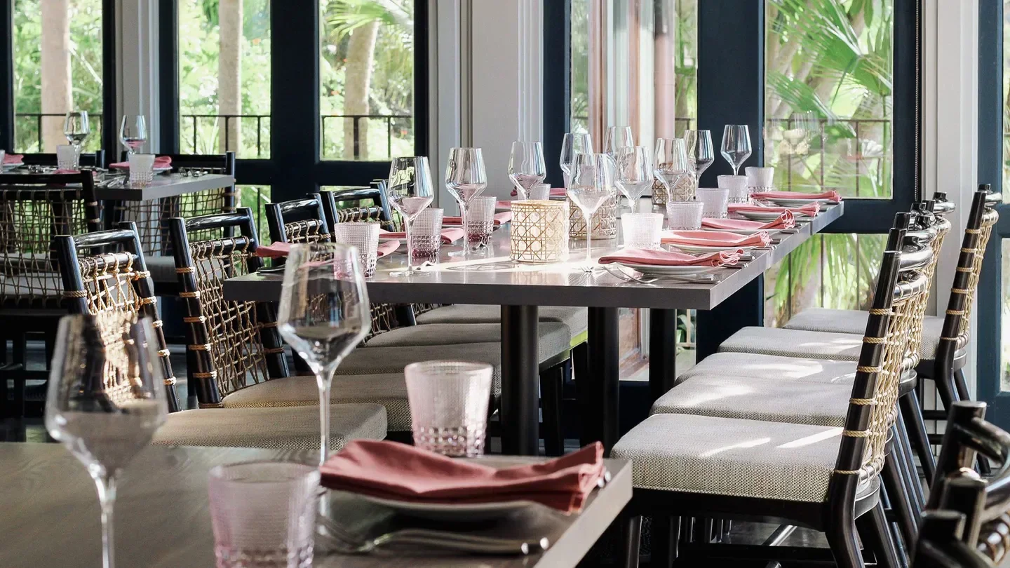 Dining room at Four Flamingos in Orlando, Florida, ready for service.