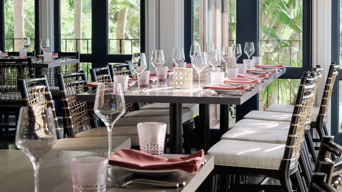 Dining room at Four Flamingos in Orlando, Florida, ready for service.