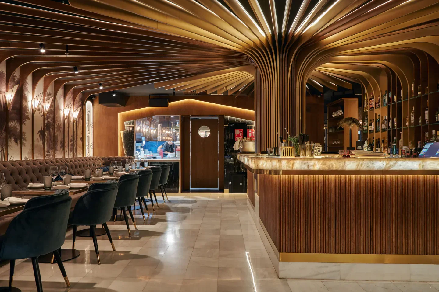 Stunning interior of Gatsby restaurant in Barcelona, showcasing elegant design and bar area.