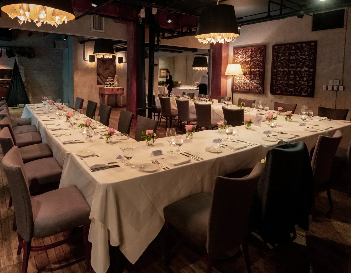 Elegant dining room at George Restaurant in Toronto, set for a special occasion.