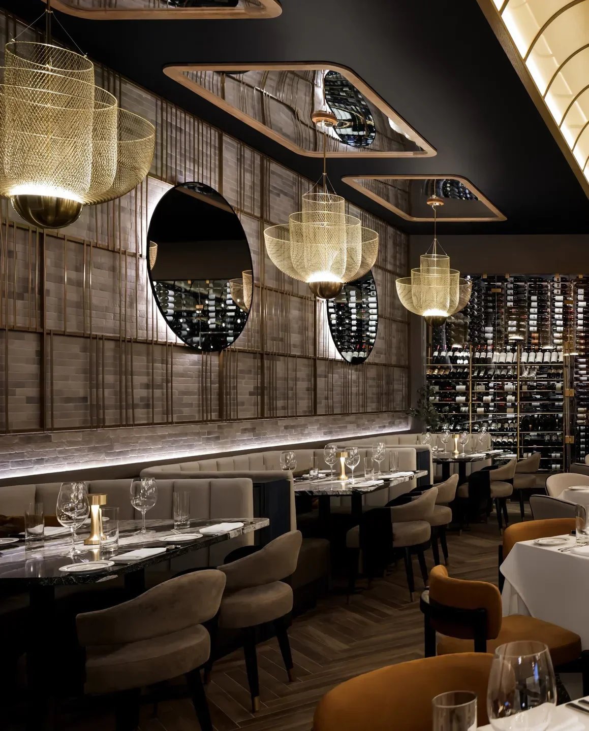 Elegant interior of H&W Steakhouse in Atlanta, showcasing stylish design and ambiance.