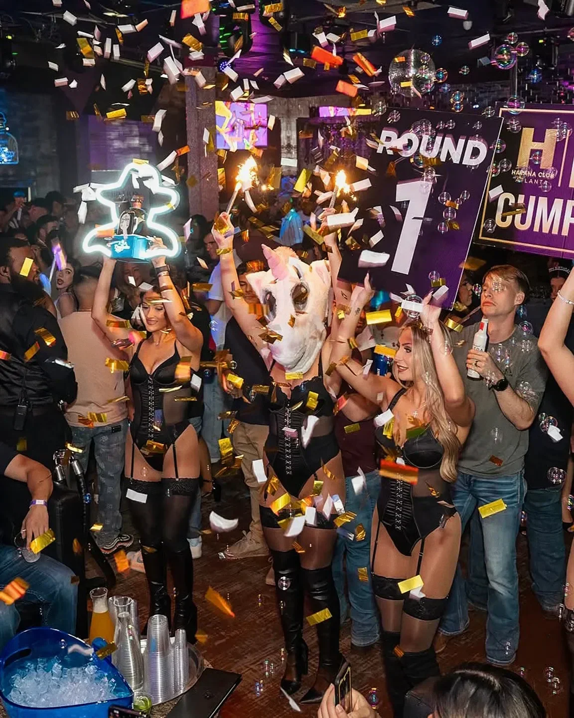 Celebration at Havana Club in Atlanta with confetti and performers