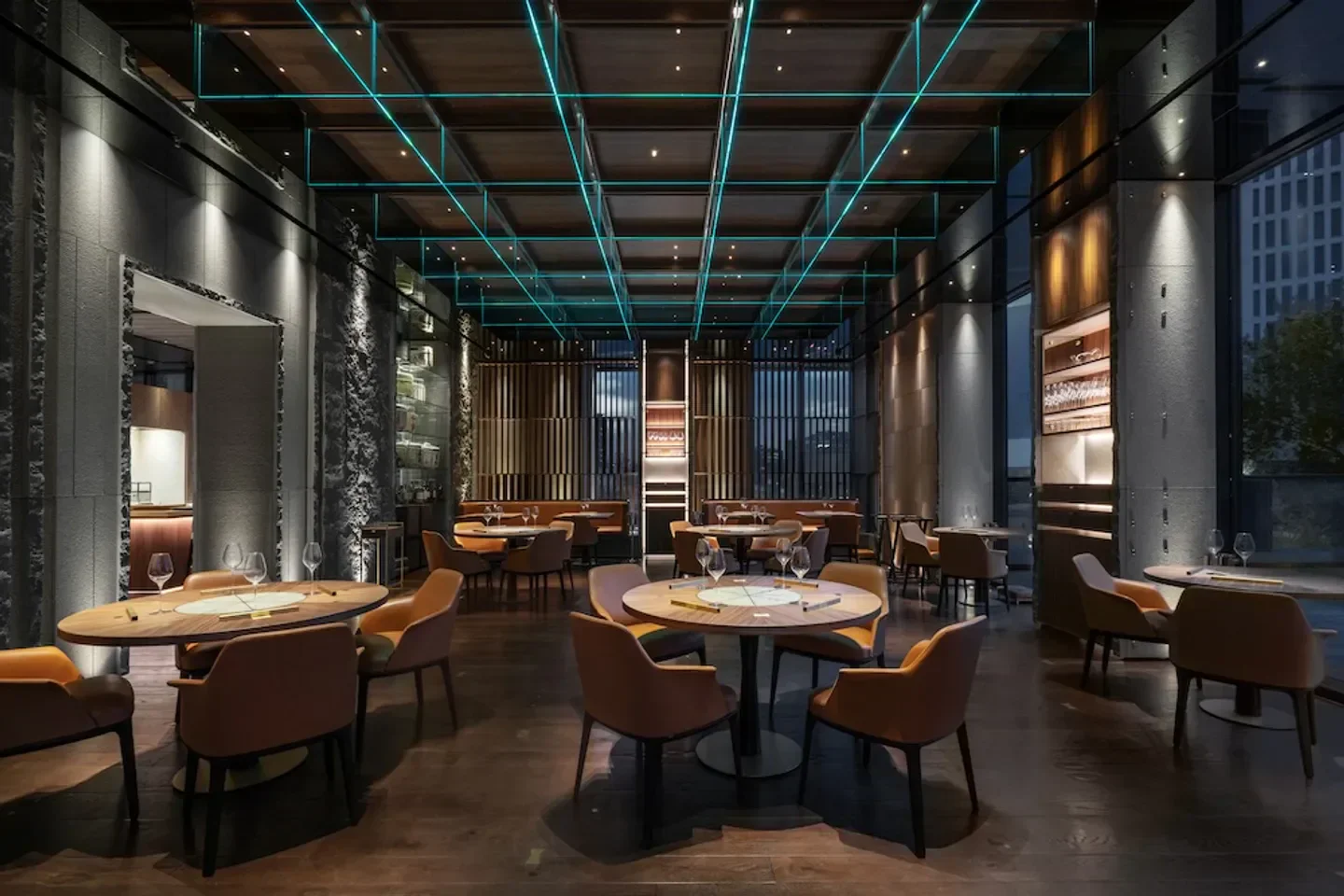 Stylish interior of Iyo Kaiseki restaurant in Milan, featuring modern design and ambiance.