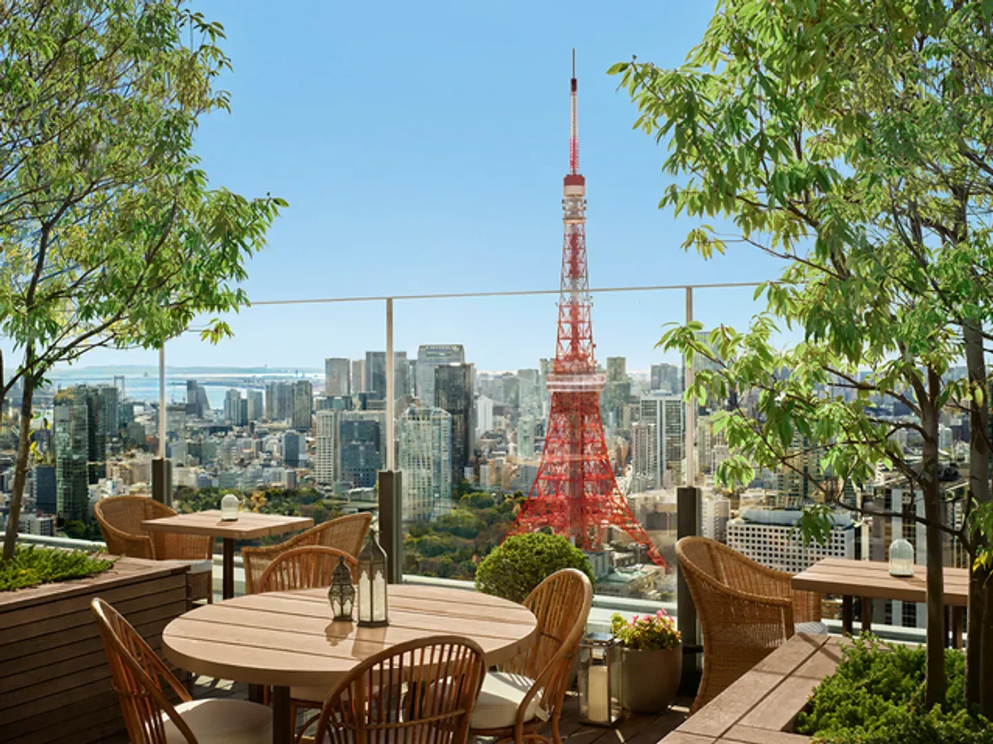 Jade Room rooftop in Tokyo with views of Tokyo Tower and city skyline.