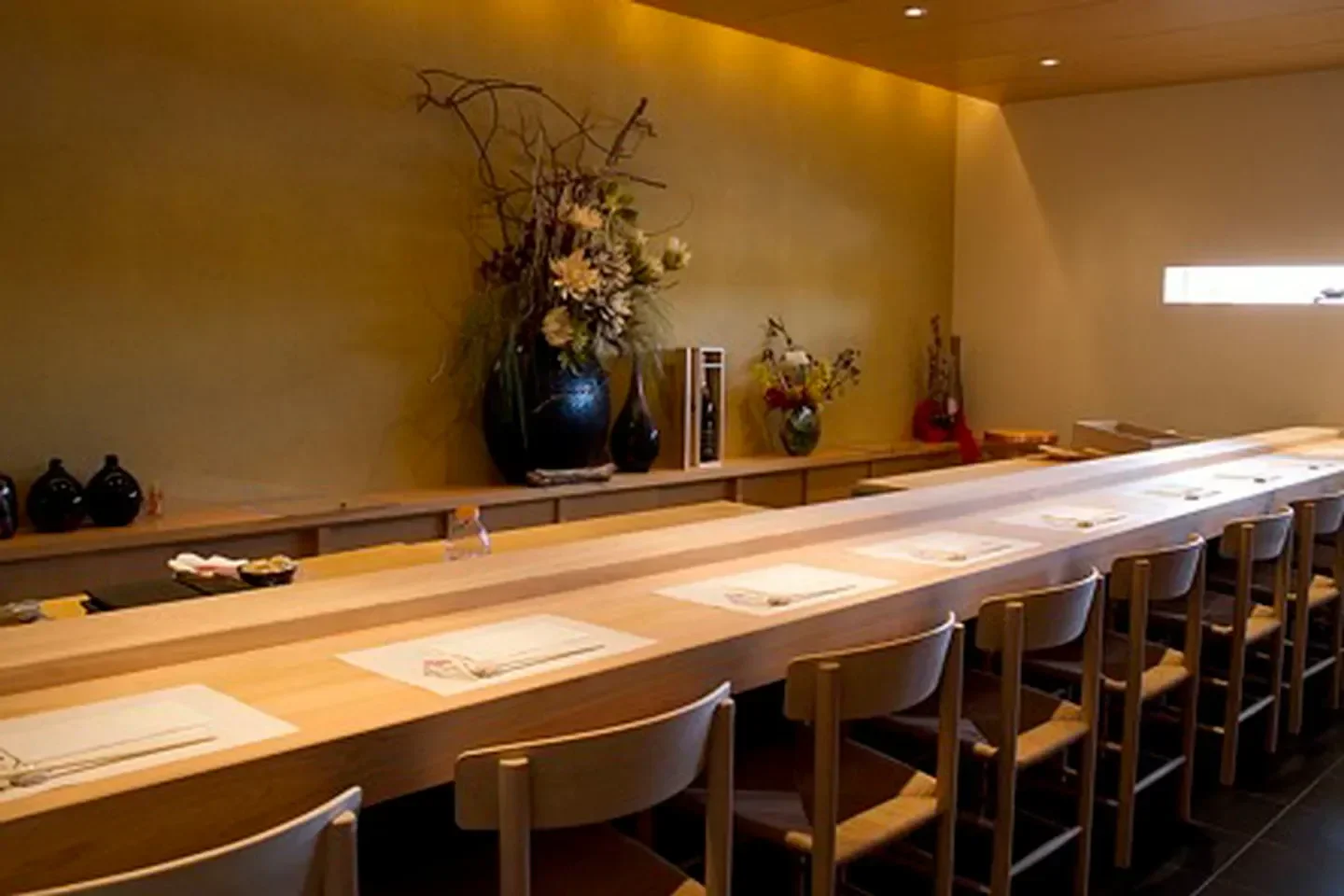 Interior of Kabuto Edomae Sushi in Las Vegas, featuring the sushi bar and elegant decor