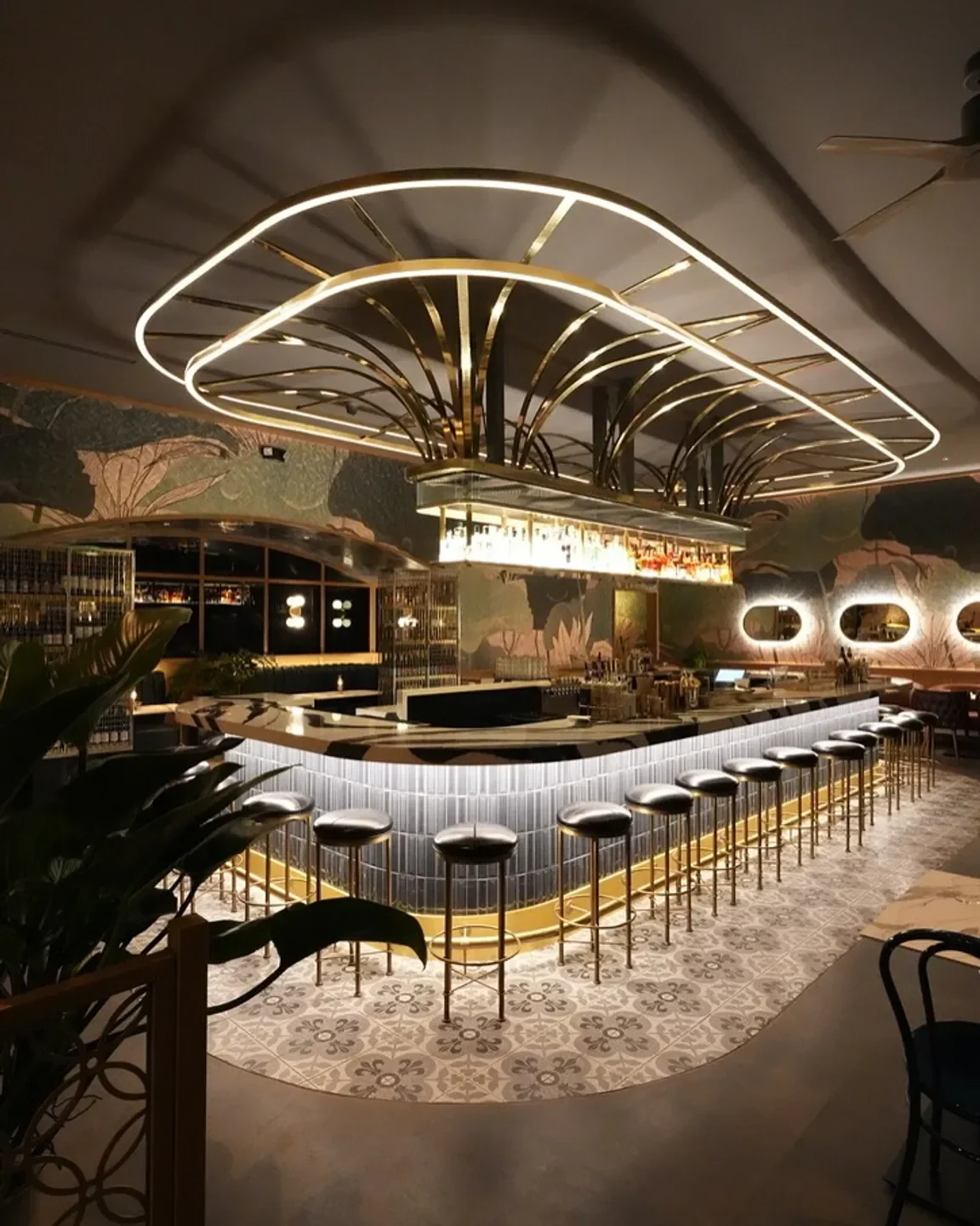 Interior of Kingfisher restaurant in San Diego featuring stylish bar and decor.