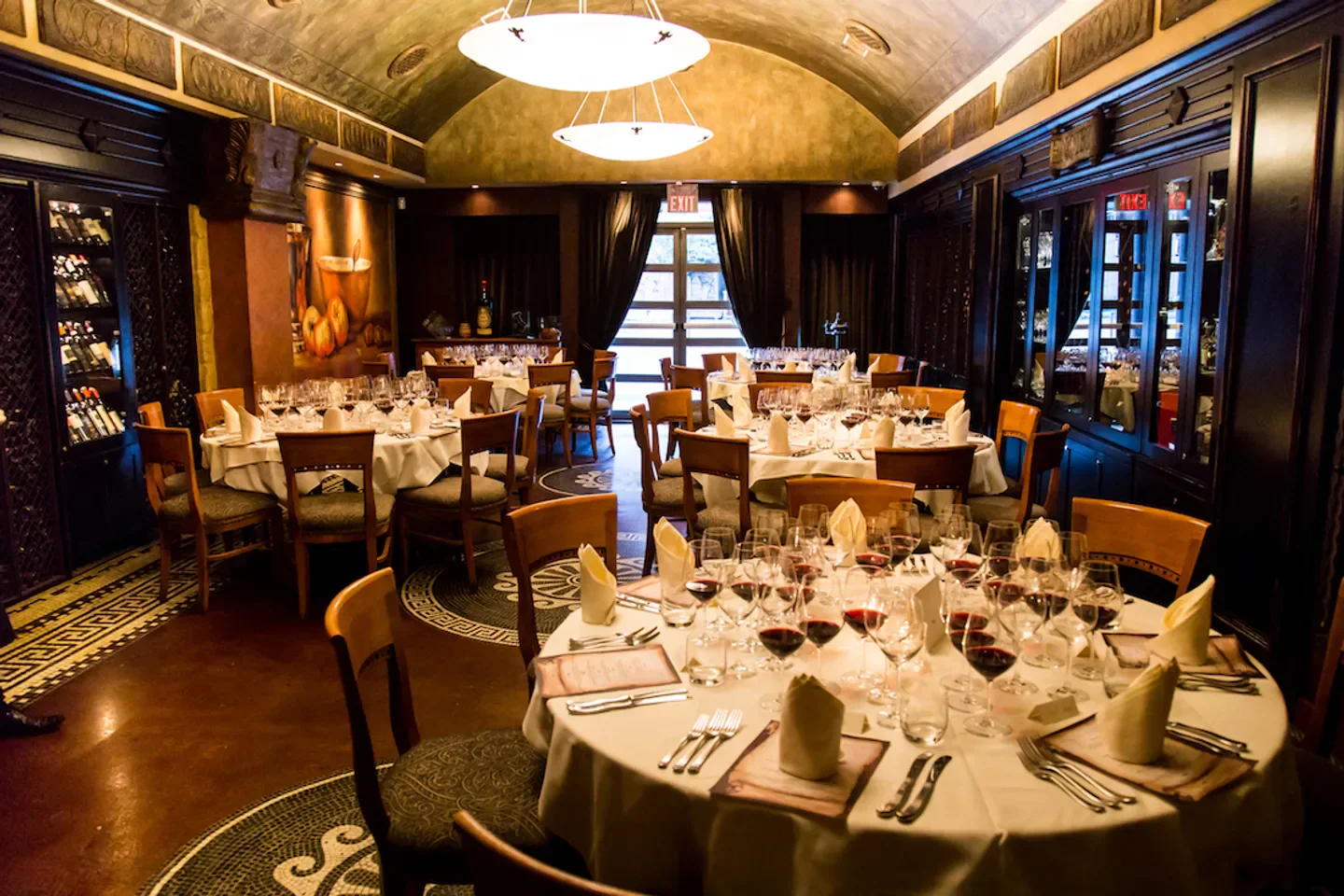 Elegant dining room at La Terrazza restaurant in Vancouver, ready for dinner service.