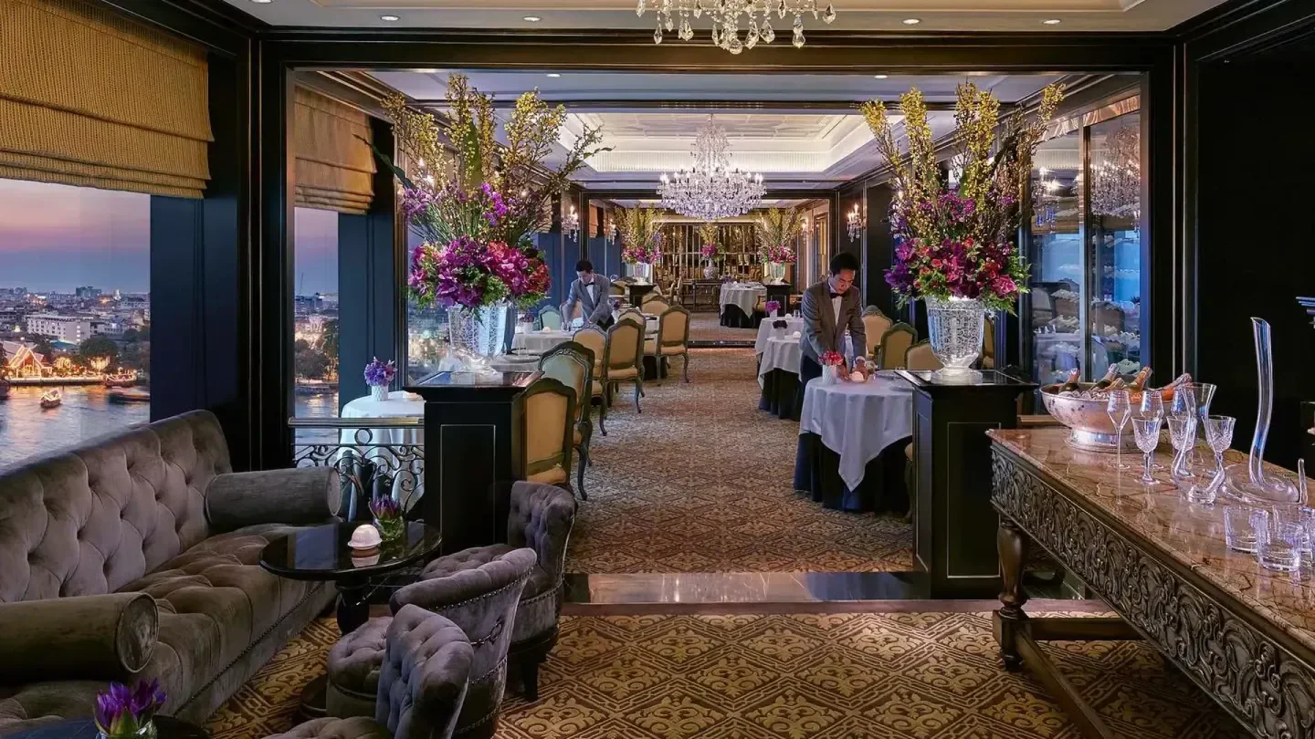 Elegant interior of Le Normandie by Alain Roux in Bangkok, fine dining experience.