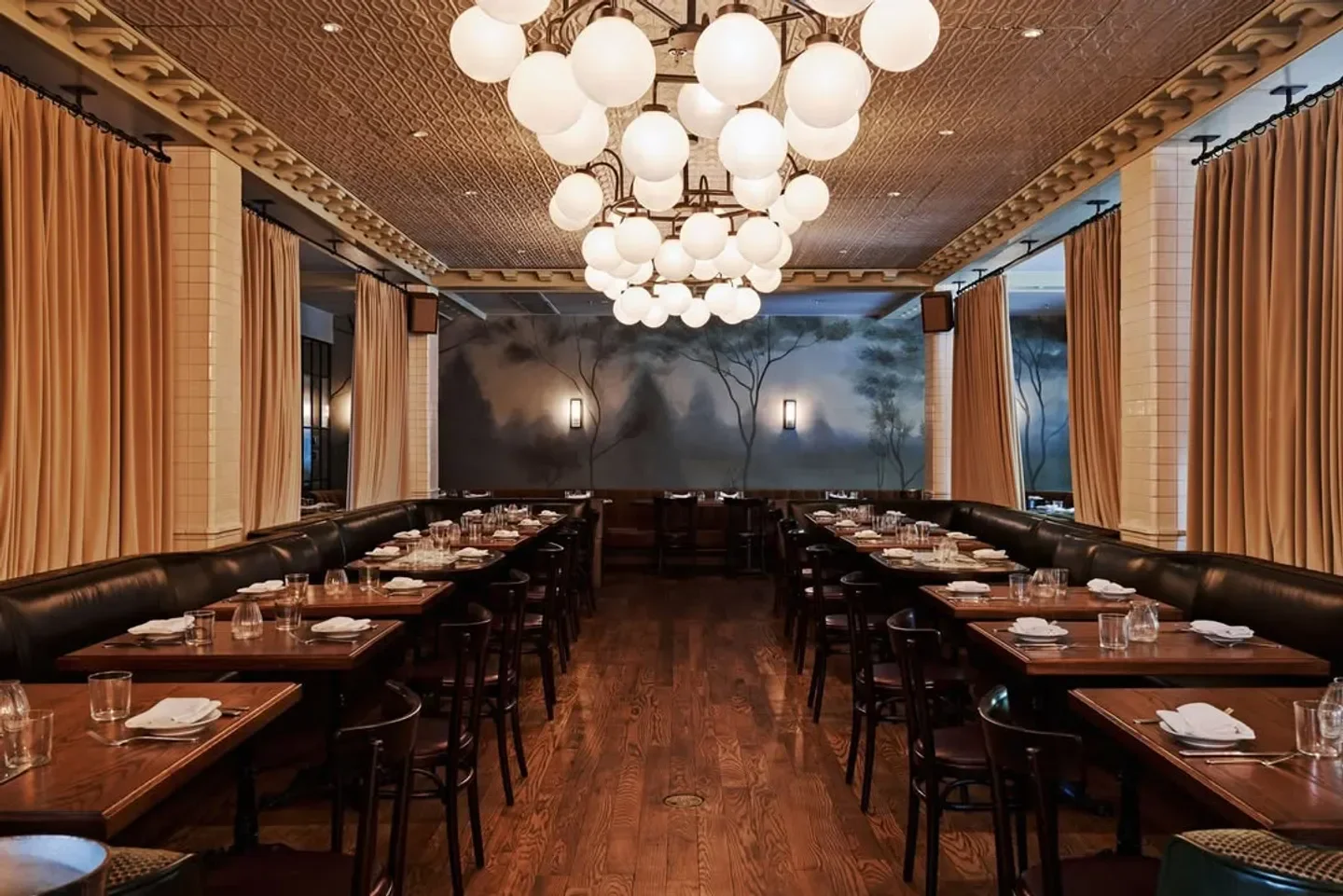 Interior dining at Little Sparrow in Atlanta featuring elegant design and ambiance.