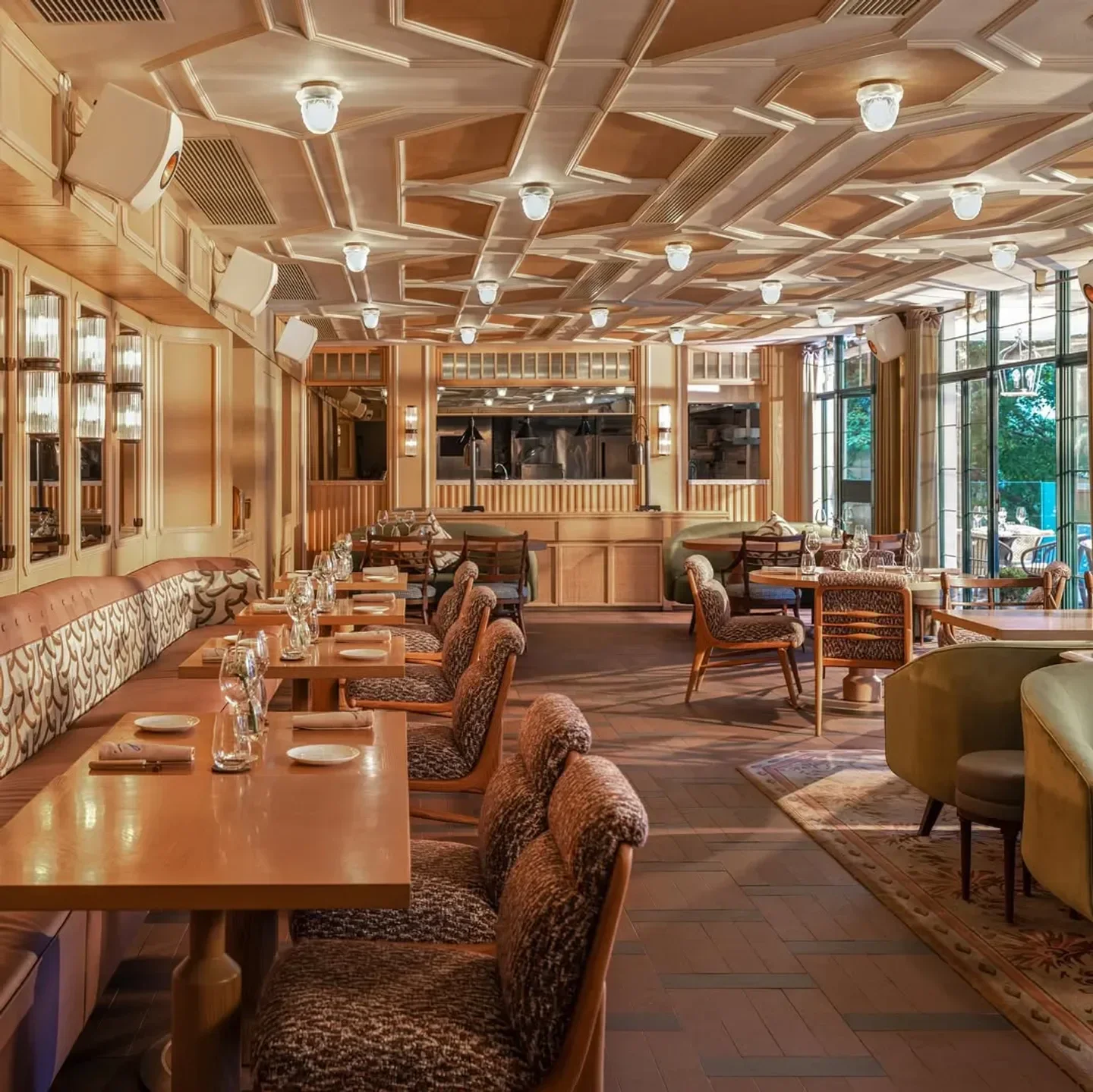 Elegant interior of Loaf On restaurant in Hong Kong with stylish seating and decor.