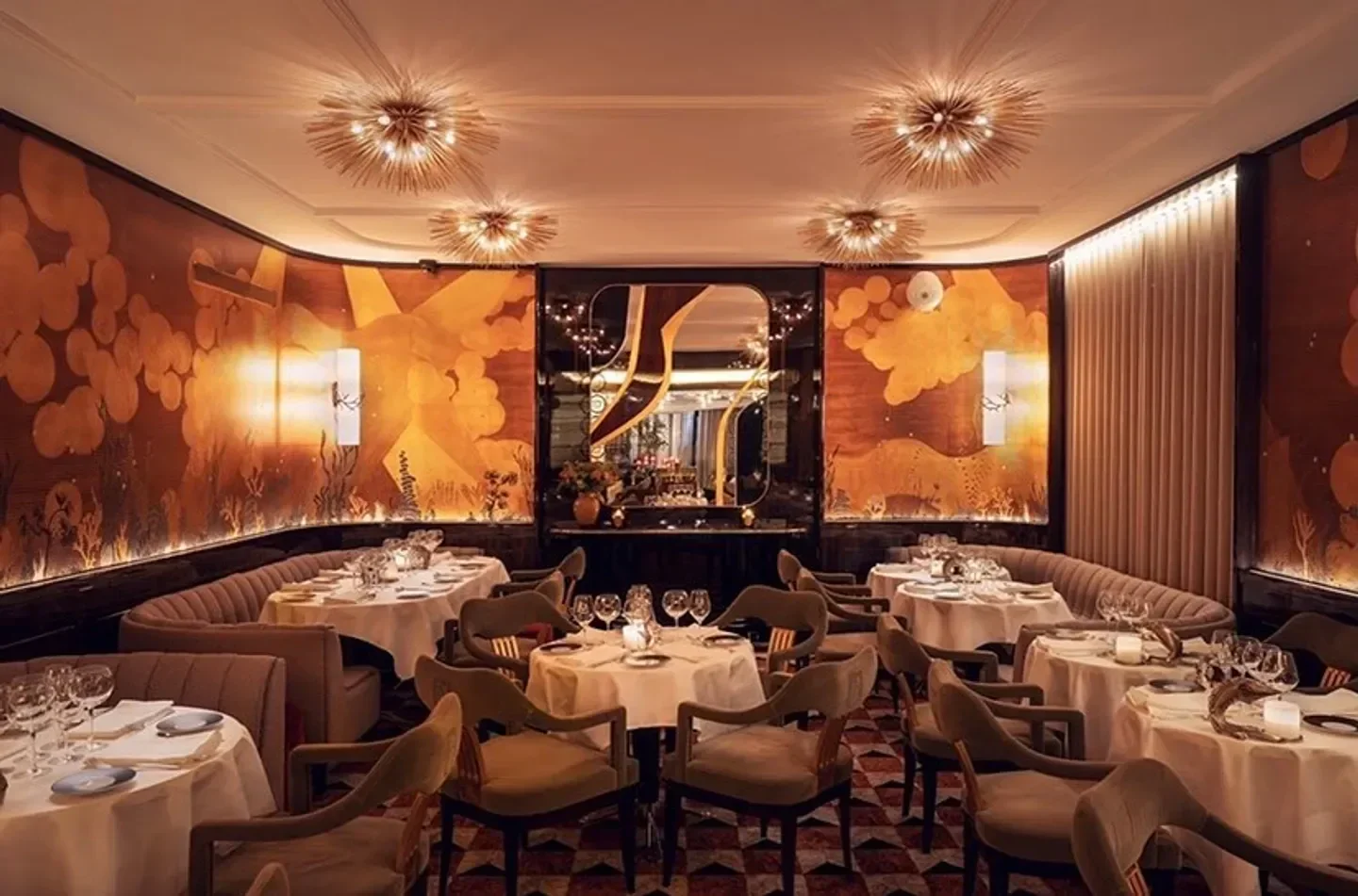 Elegant interior of Maison du Caviar, a restaurant in Paris, featuring fine dining