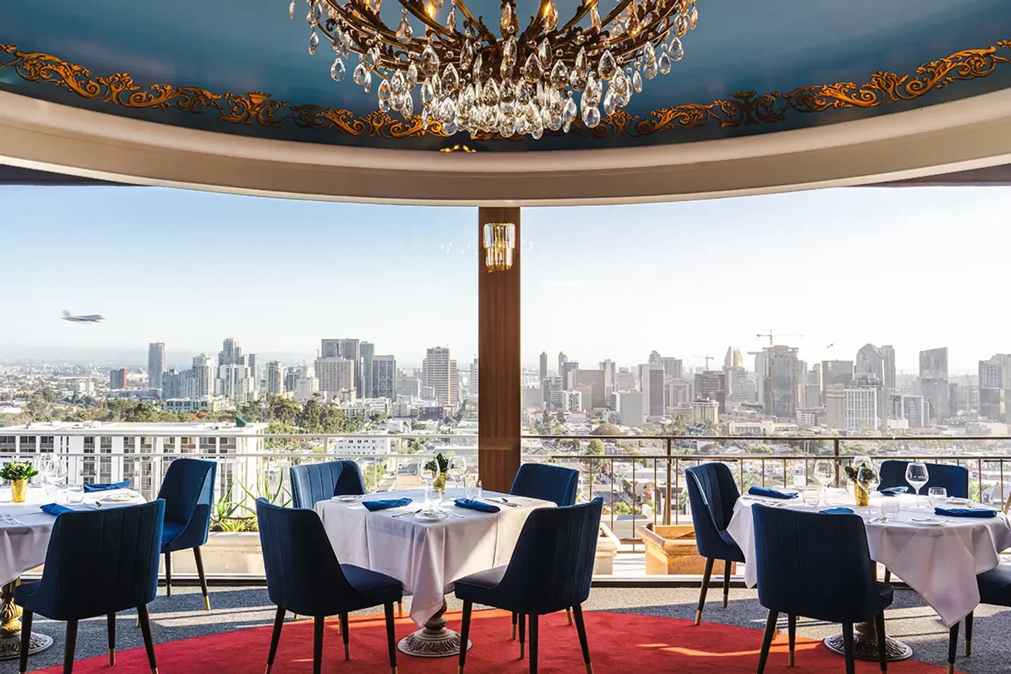 Dining with a view at Mister A's in San Diego, overlooking the city skyline.