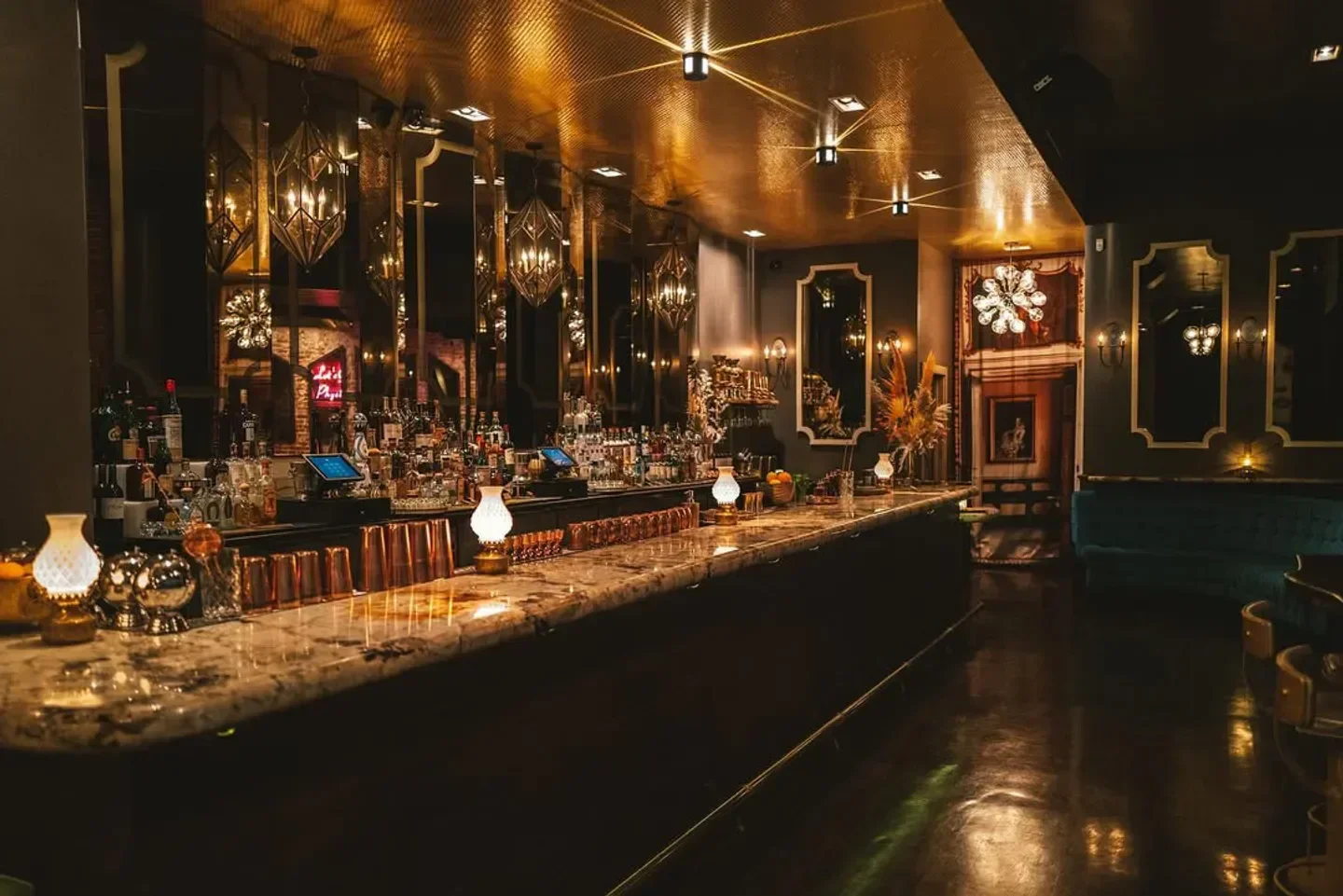Interior bar at Monroe SF nightclub in San Francisco with stylish decor and lights.