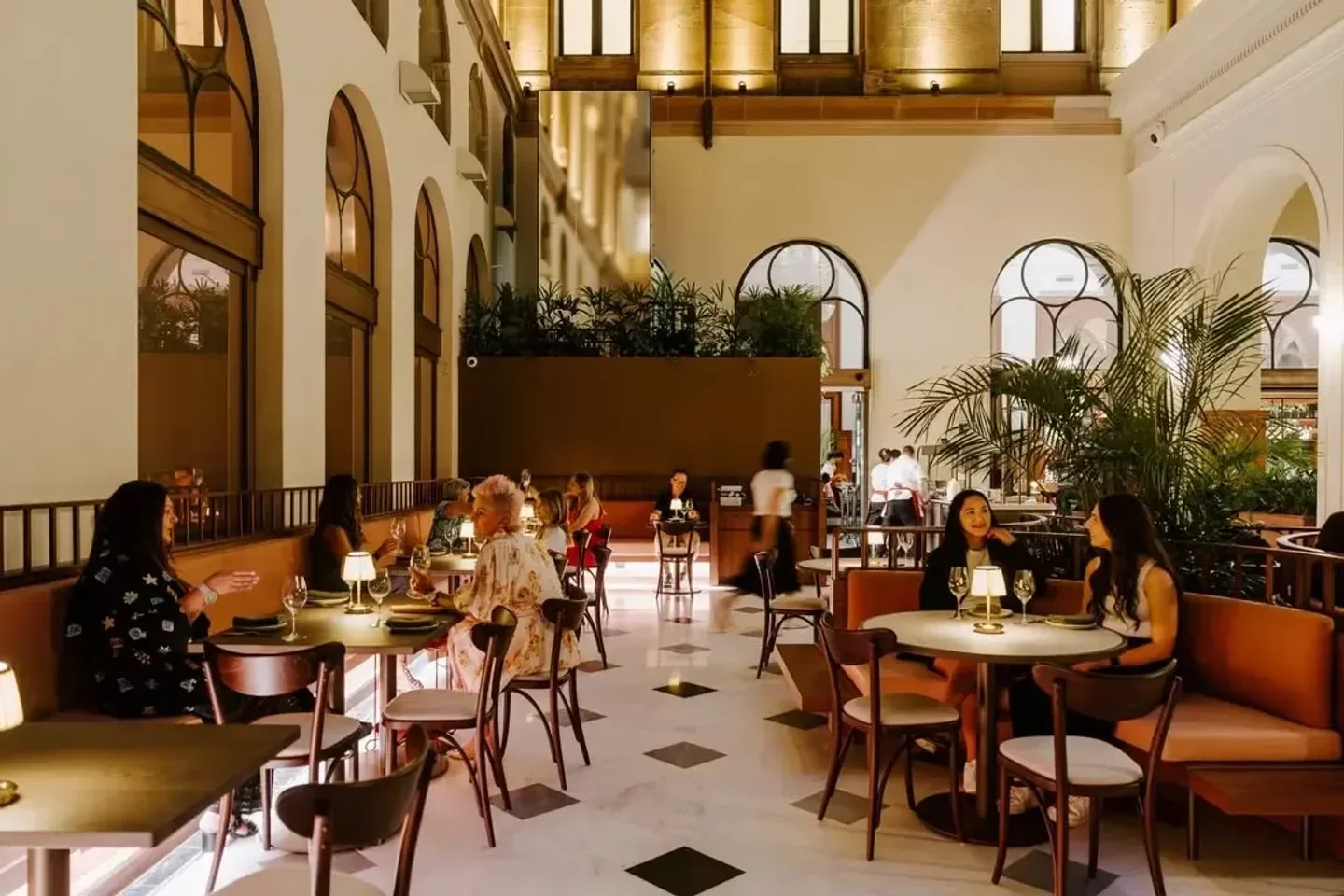 Interior dining at Morena restaurant in Sydney, featuring stylish decor and ambient lighting.