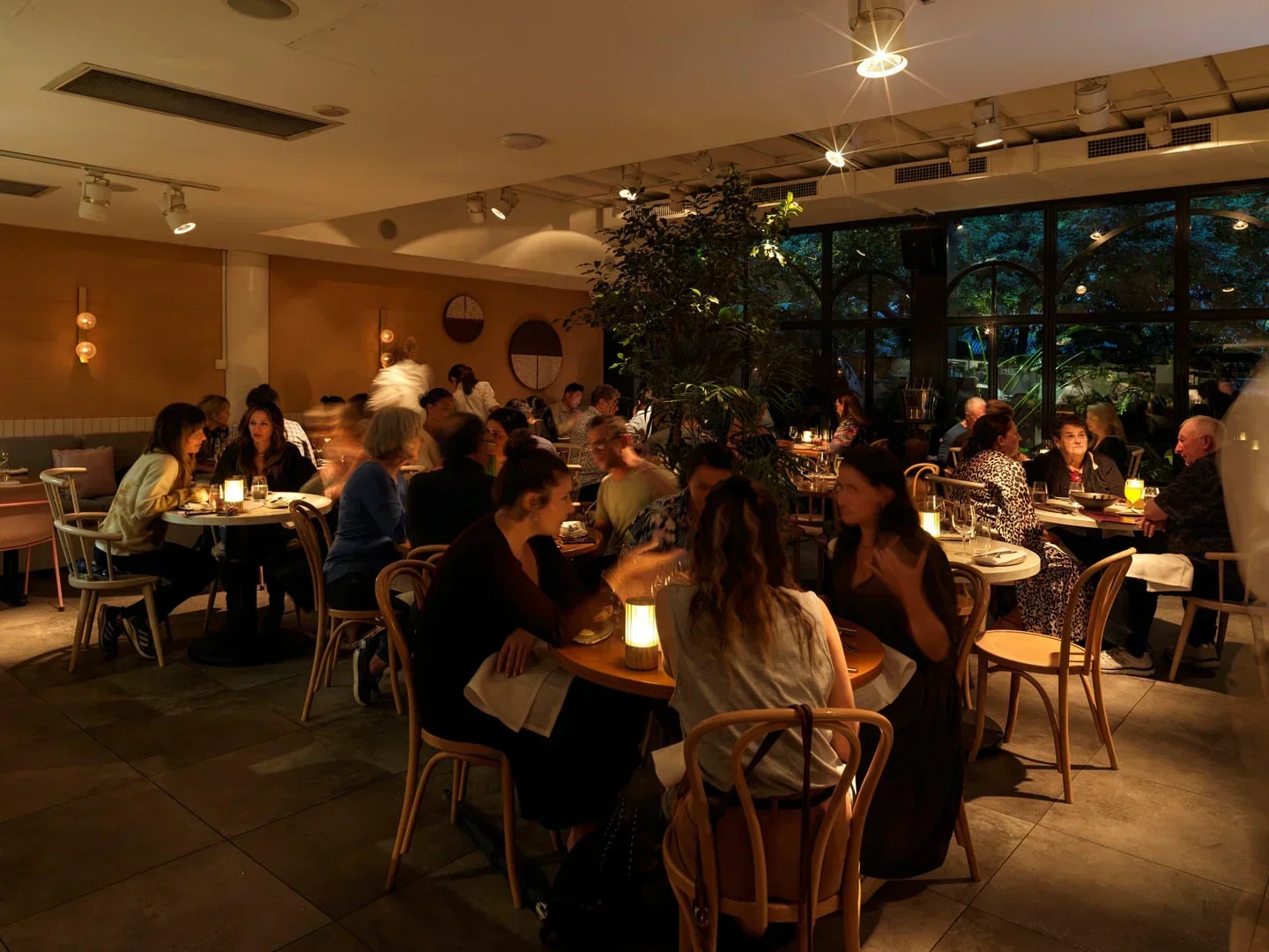 Cozy dining scene at Nour restaurant in Sydney, filled with patrons enjoying dinner.