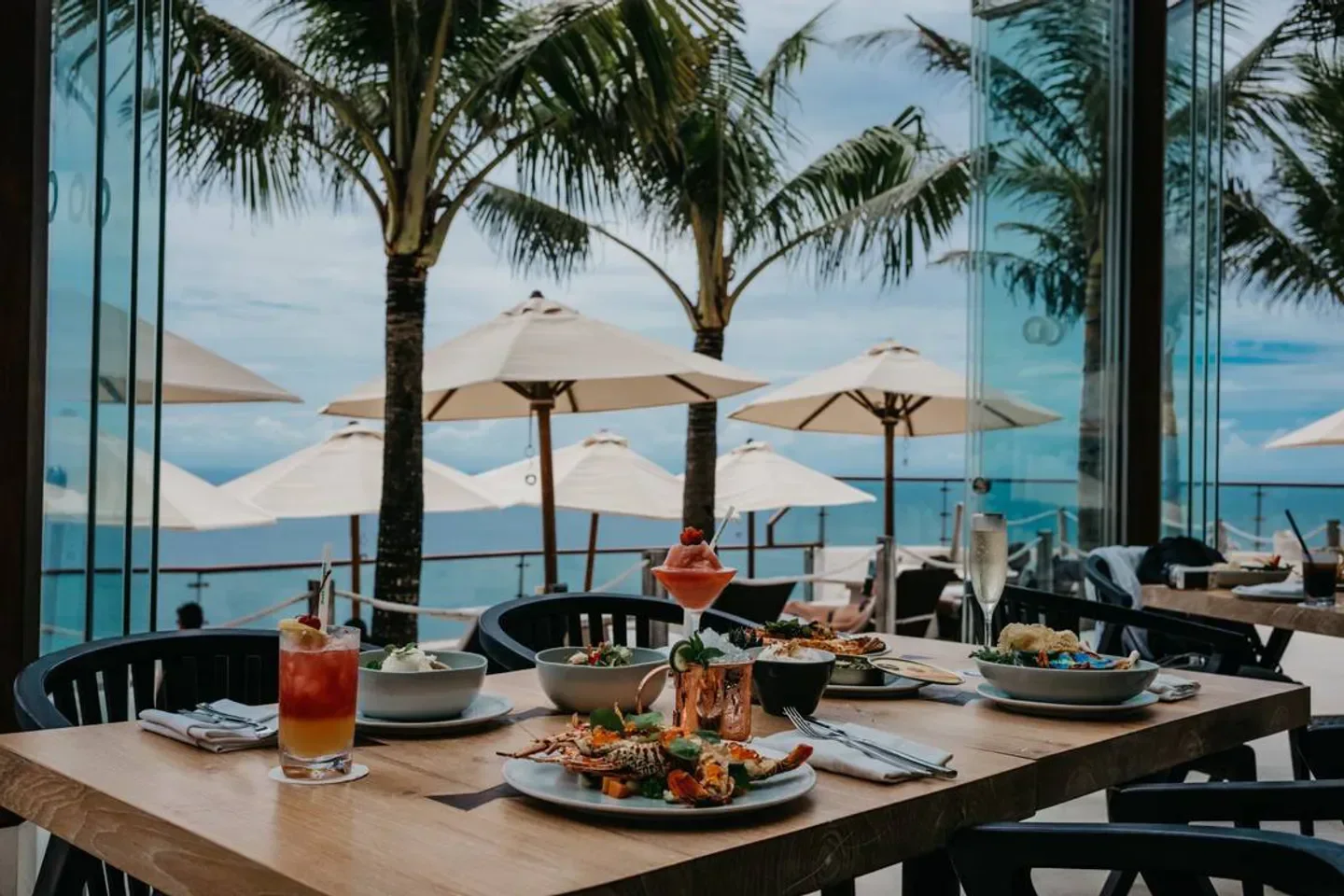 Dining at Oneeighty Bali restaurant with ocean views and tropical ambiance
