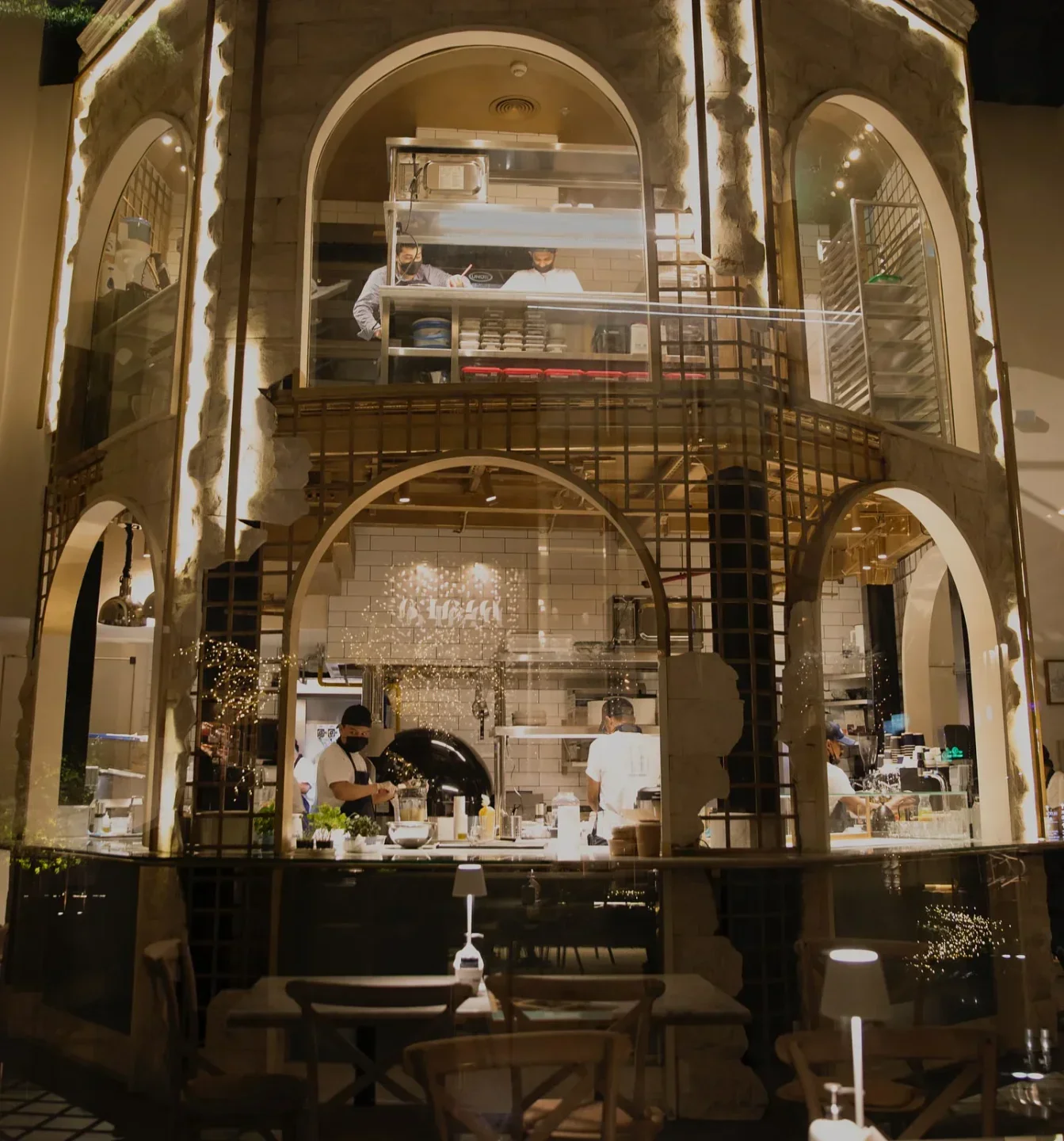 Chefs at work inside Orfali Bros Bistro, a beautiful restaurant in Dubai.