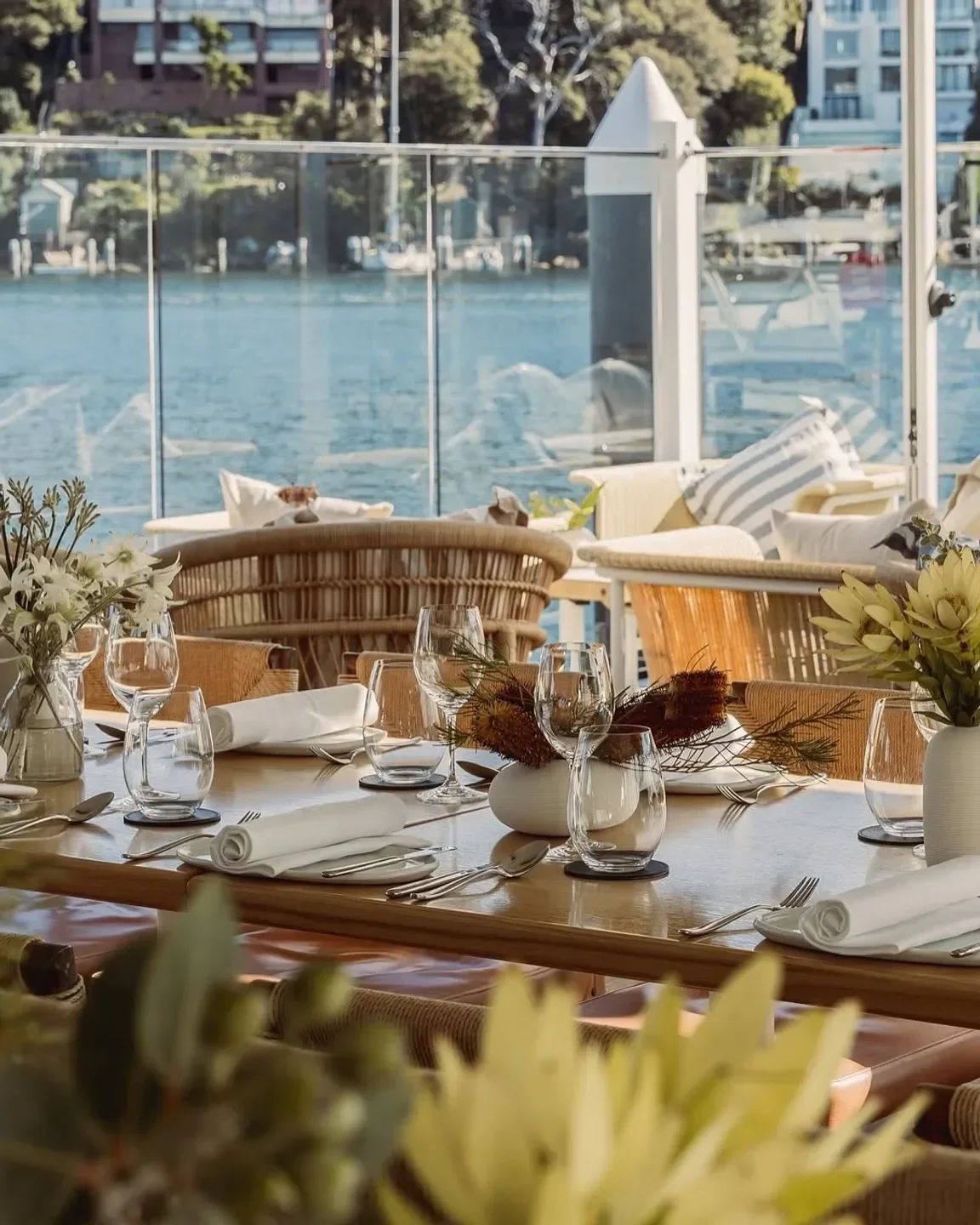 Table setting at Ormeggio at The Spit in Sydney overlooking the water.