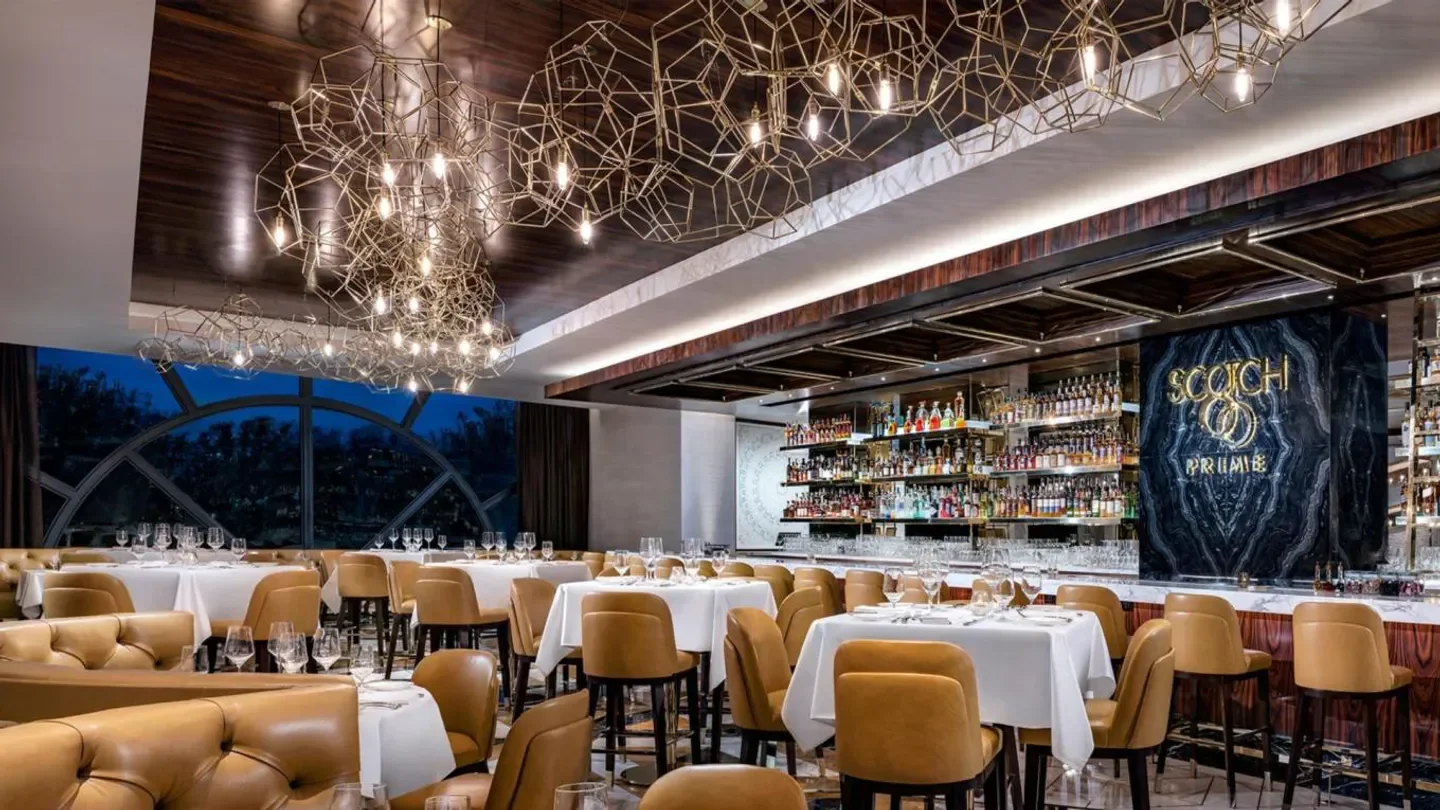 Interior of Scotch 80 Prime in Las Vegas, featuring bar and dining area