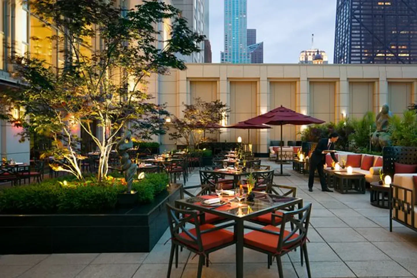 Shanghai Terrace restaurant in Chicago: outdoor dining with city views and ambiance.