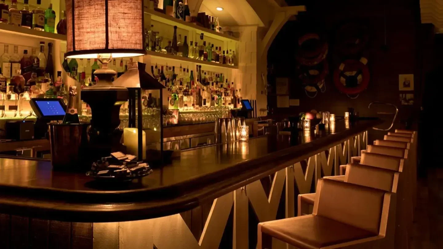 Interior of SHOREbar nightclub in Los Angeles with bar and cozy seating